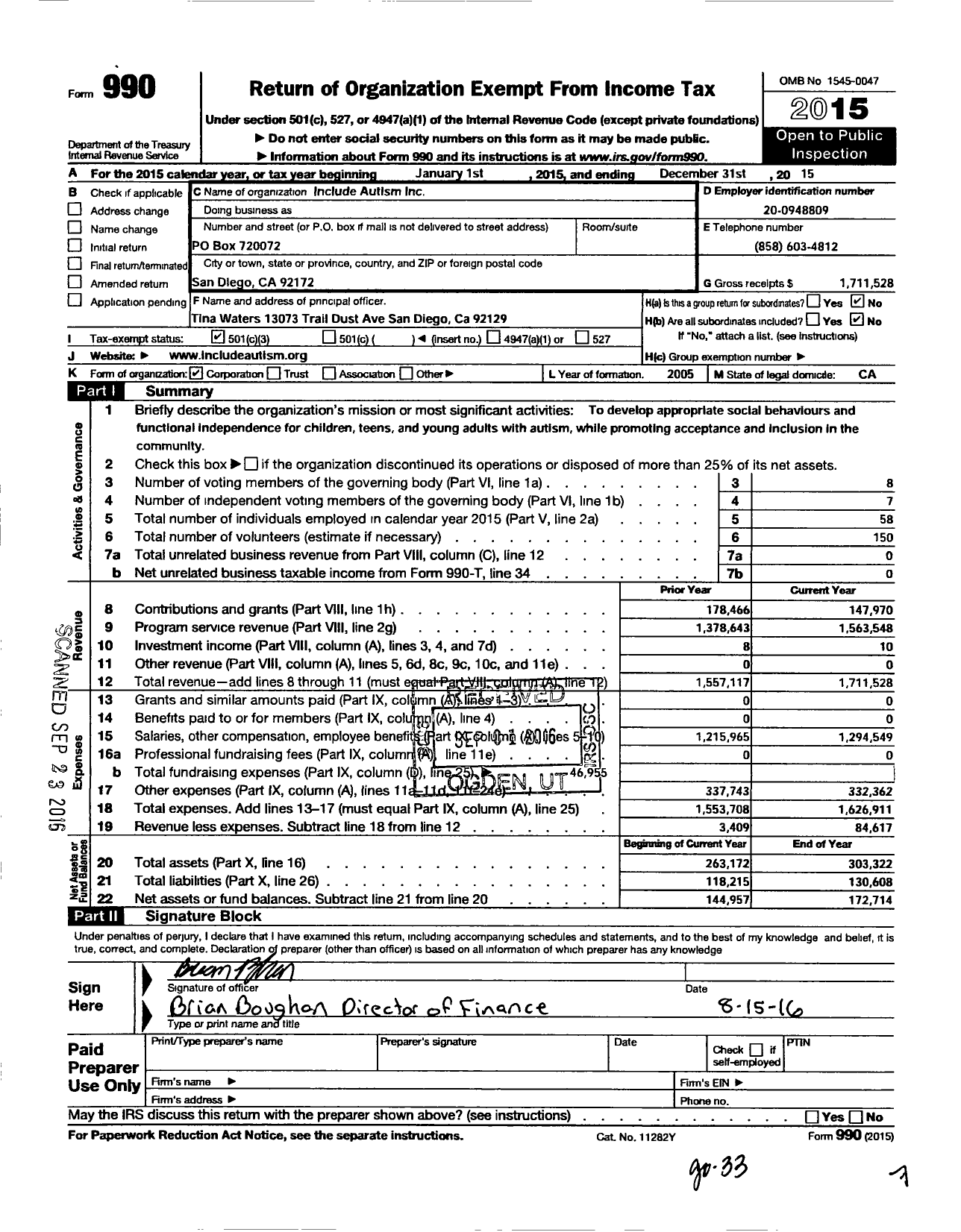 Image of first page of 2015 Form 990 for Include Autism / Community Coaching Center