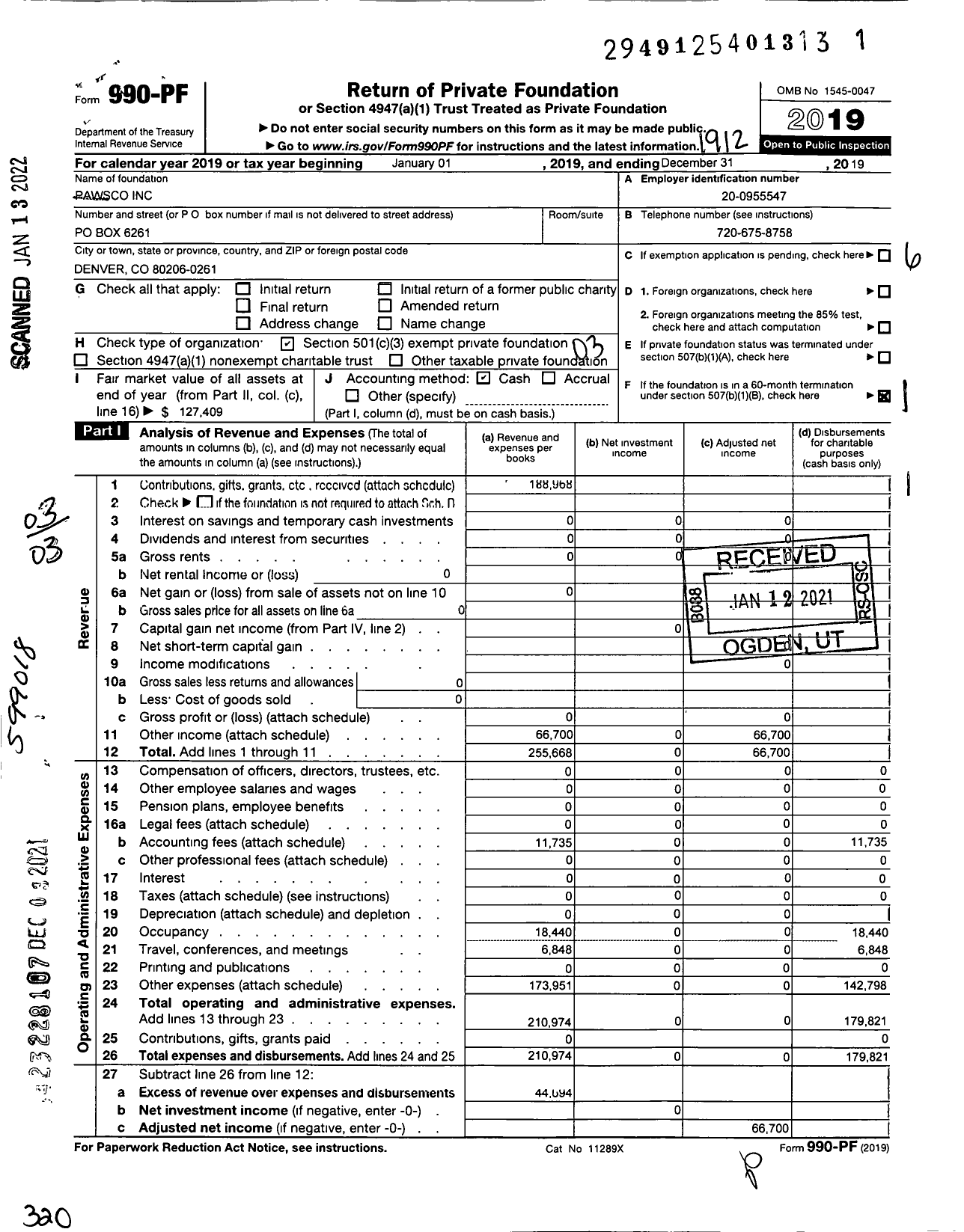 Image of first page of 2019 Form 990PF for Pawsco