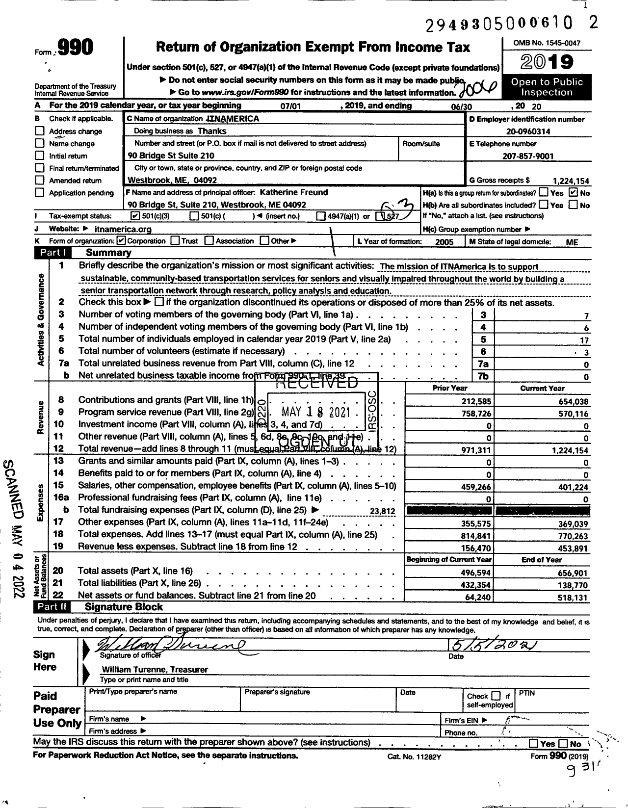 Image of first page of 2019 Form 990 for ITNAmerica