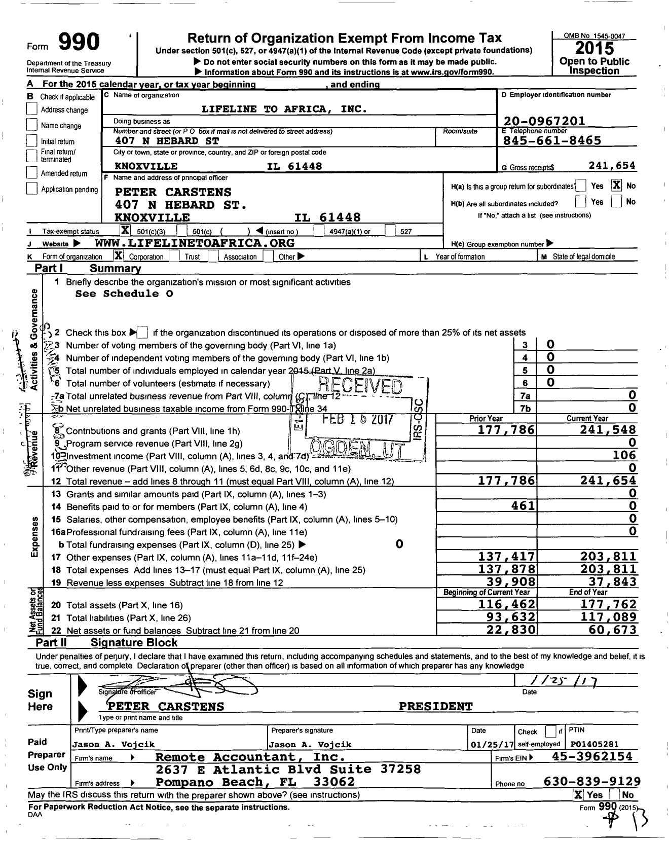 Image of first page of 2015 Form 990 for Lifeline Wellness Institute