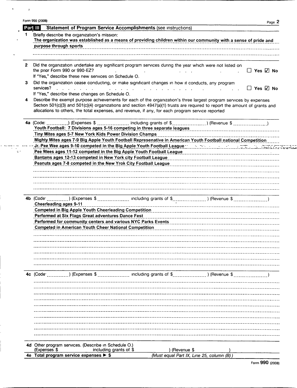 Image of first page of 2008 Form 990R for Jamaica Athletic and Learing Center