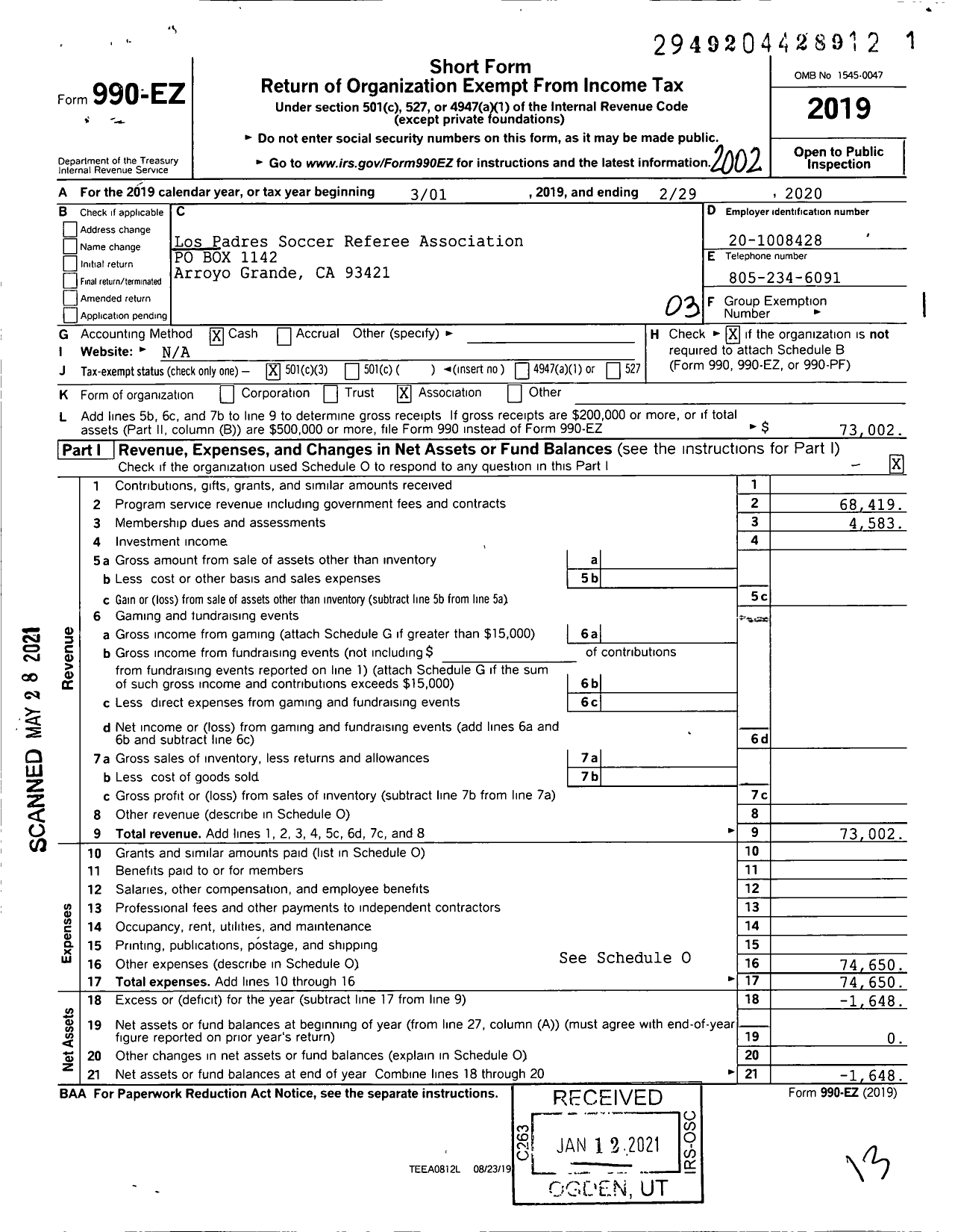 Image of first page of 2019 Form 990EZ for Los Padres Soccer Referee Association