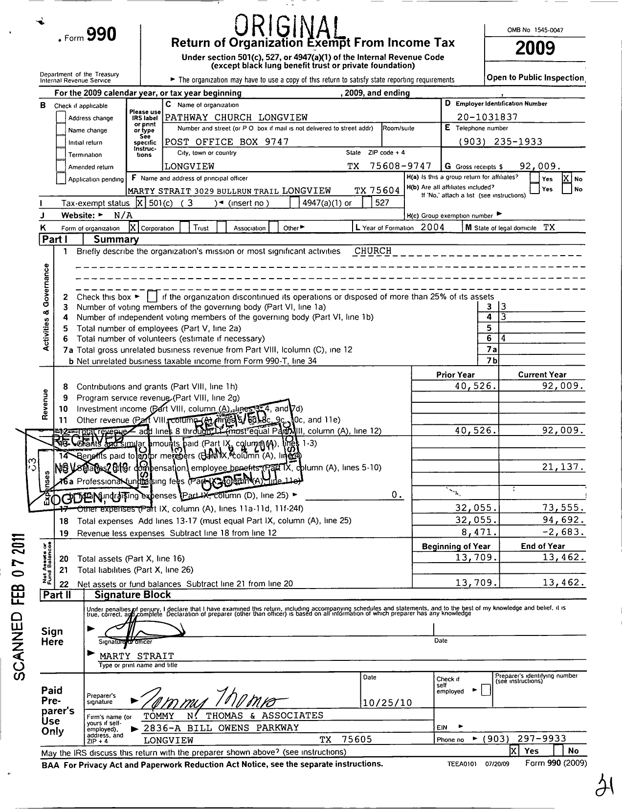 Image of first page of 2009 Form 990 for Pathway Church Longview