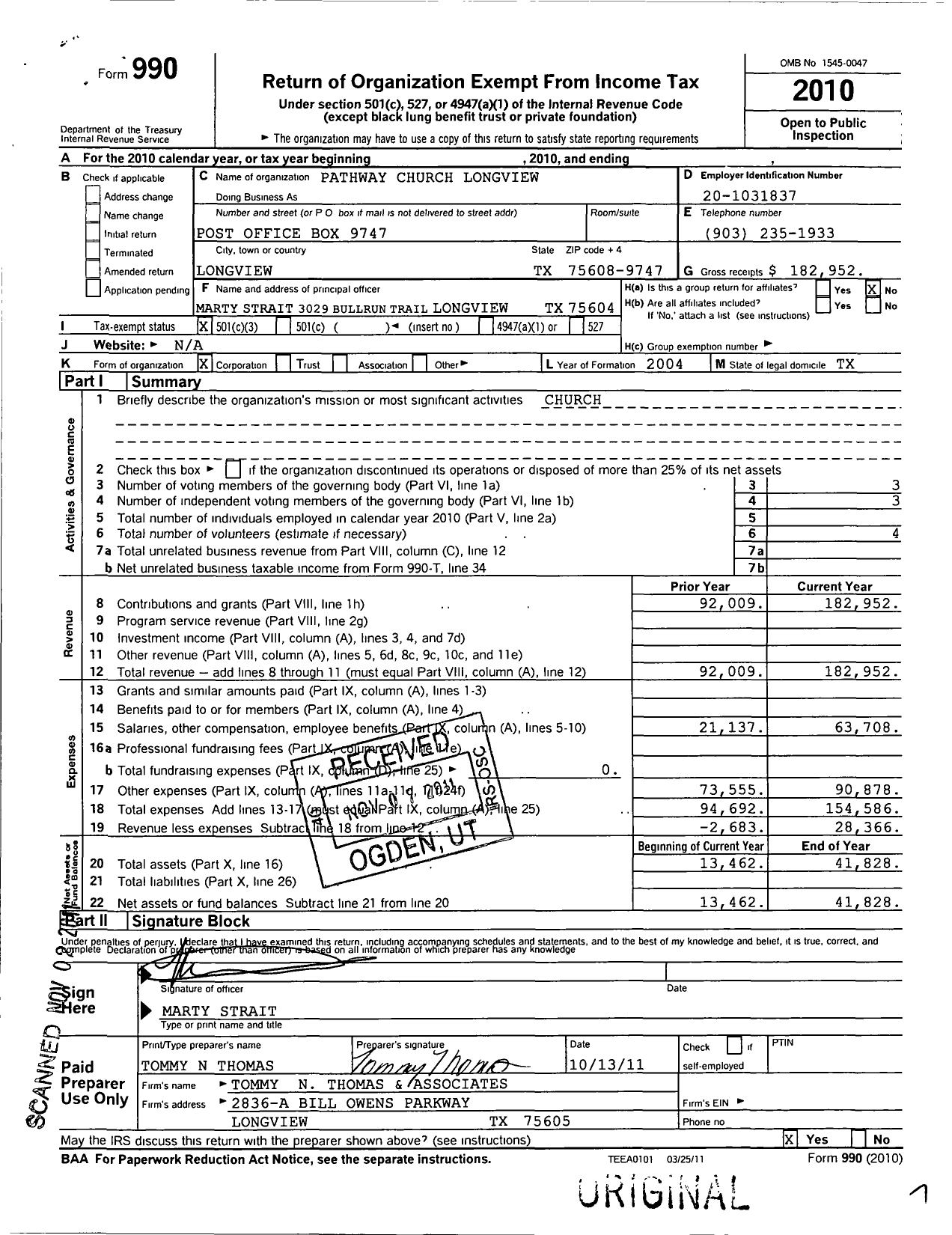 Image of first page of 2010 Form 990 for Pathway Church Longview