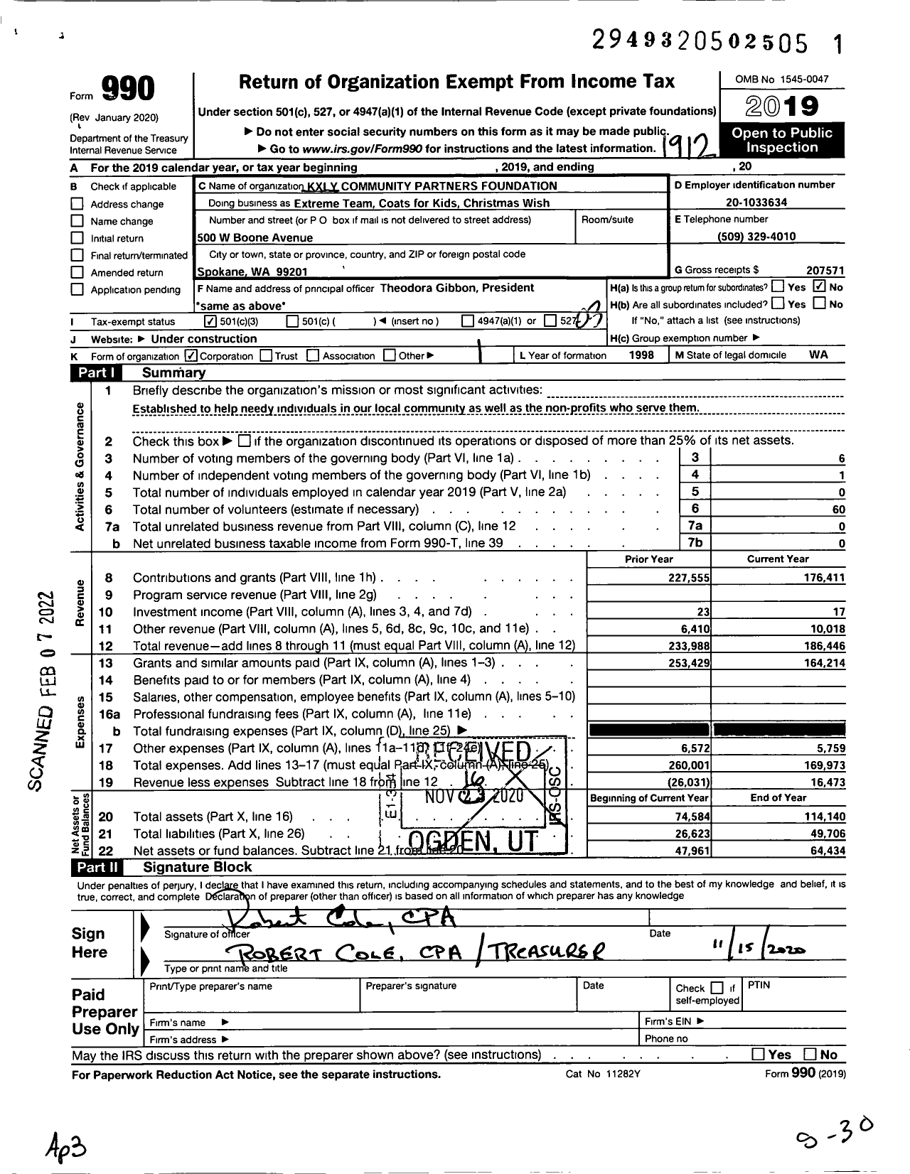 Image of first page of 2019 Form 990 for Kxly Community Partners Foundation Extreme Team-Coats 4 Kids-Christmas Wish