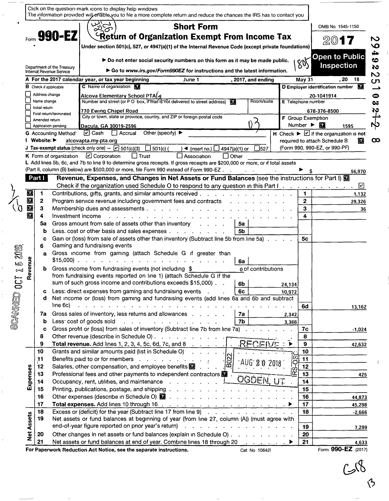 Image of first page of 2017 Form 990EZ for Georgia PTA - PTA