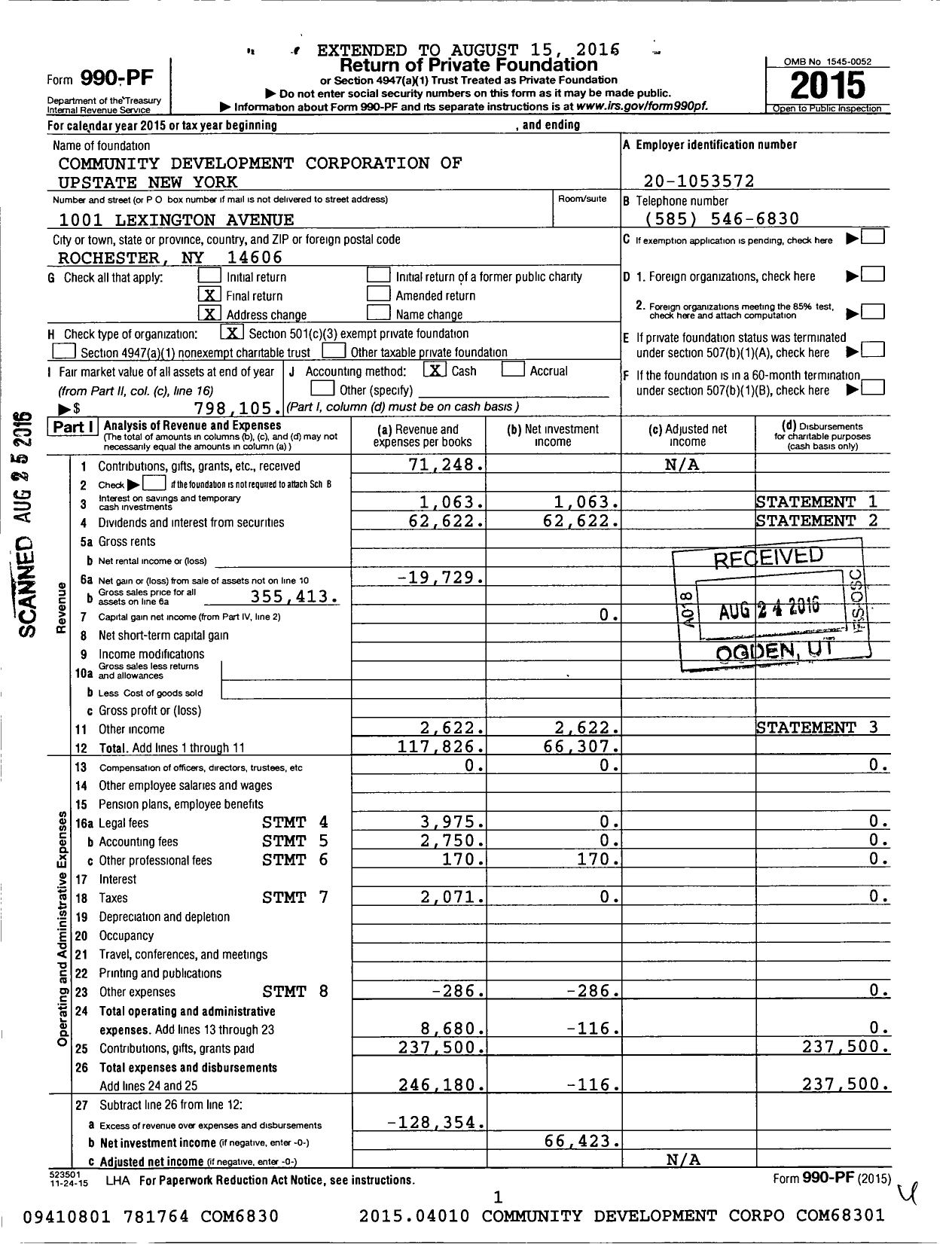 Image of first page of 2015 Form 990PF for Community Development Corporation of Upstate New York