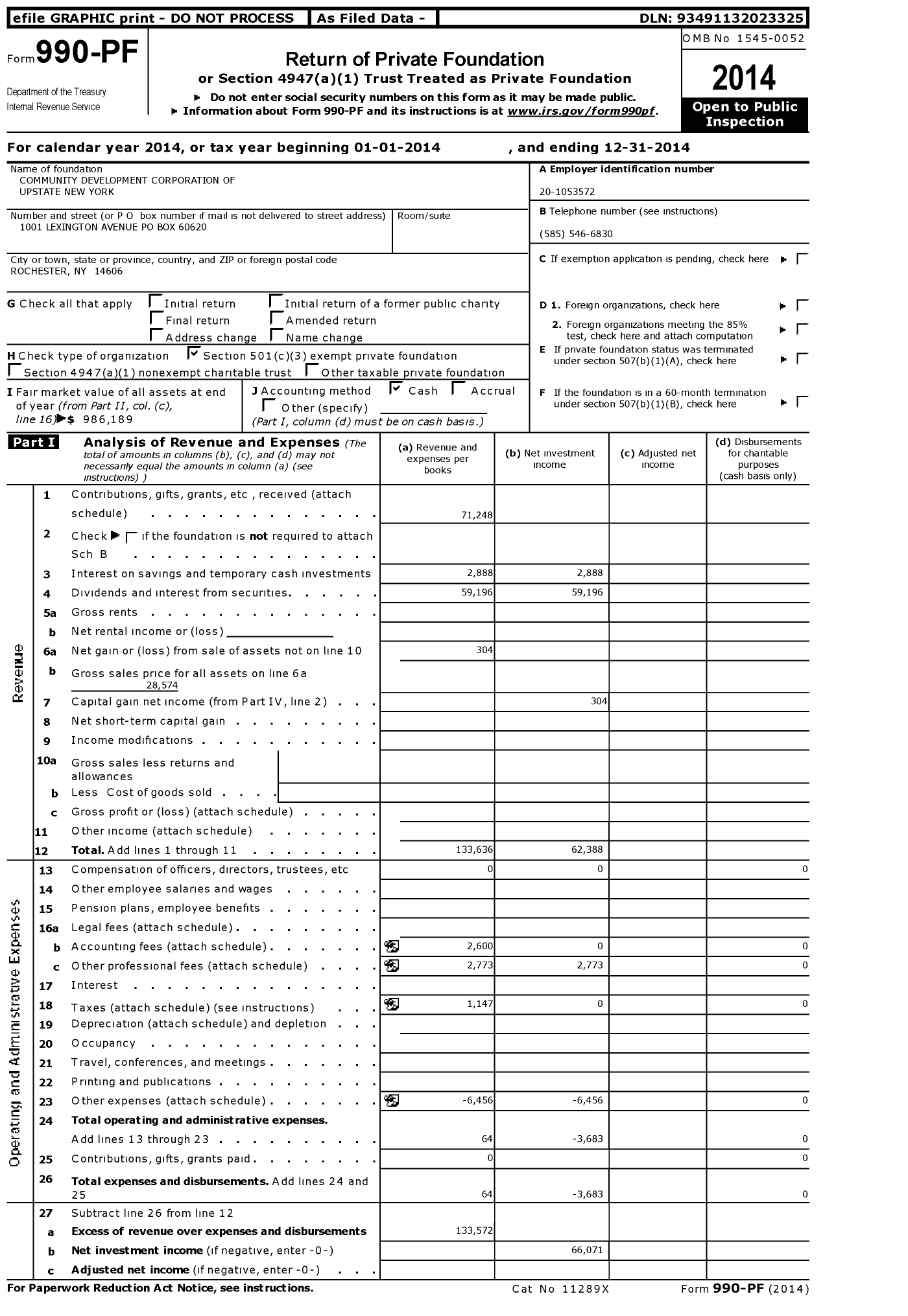 Image of first page of 2014 Form 990PF for Community Development Corporation of Upstate New York