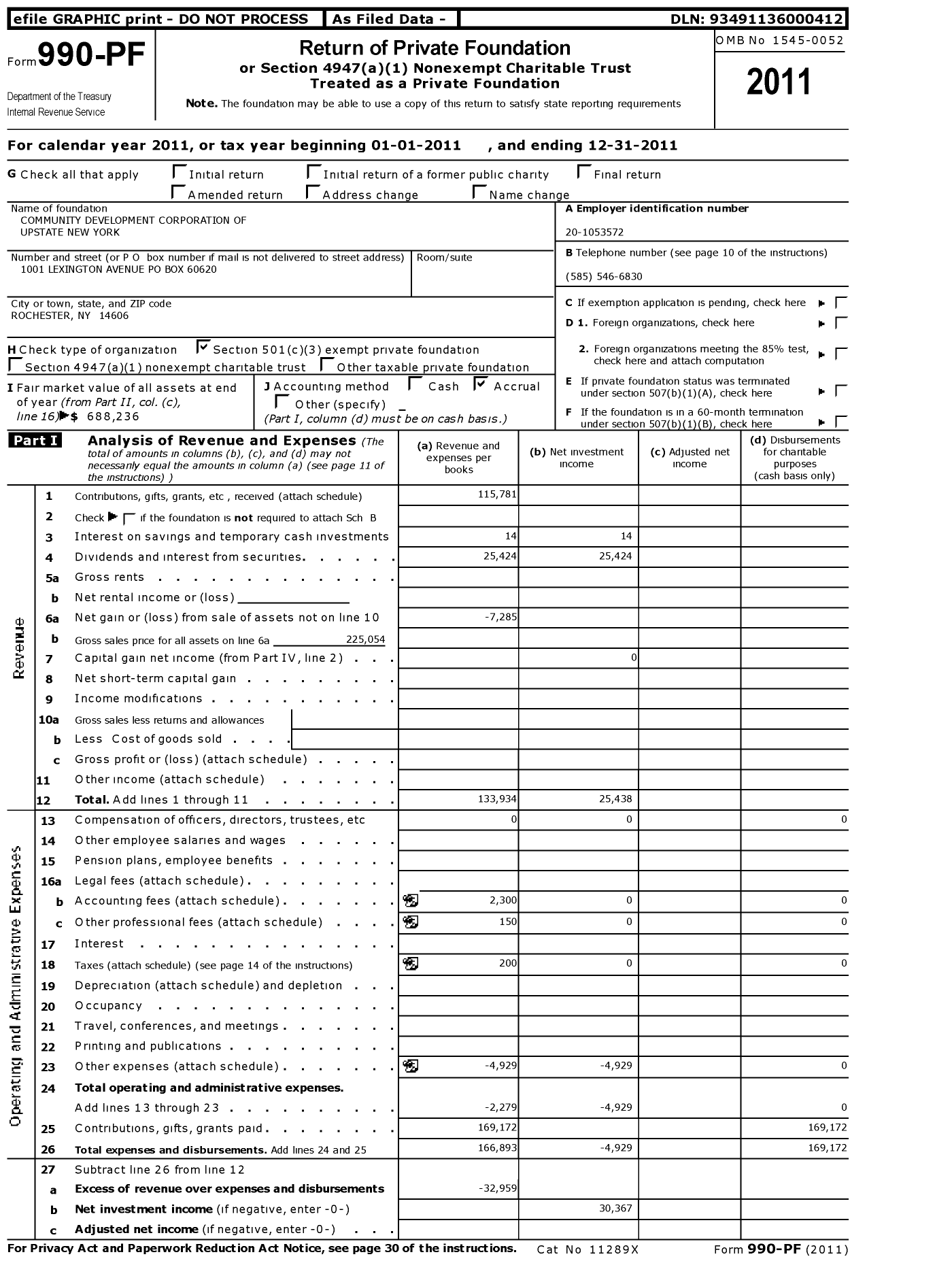 Image of first page of 2011 Form 990PF for Community Development Corporation of Upstate New York