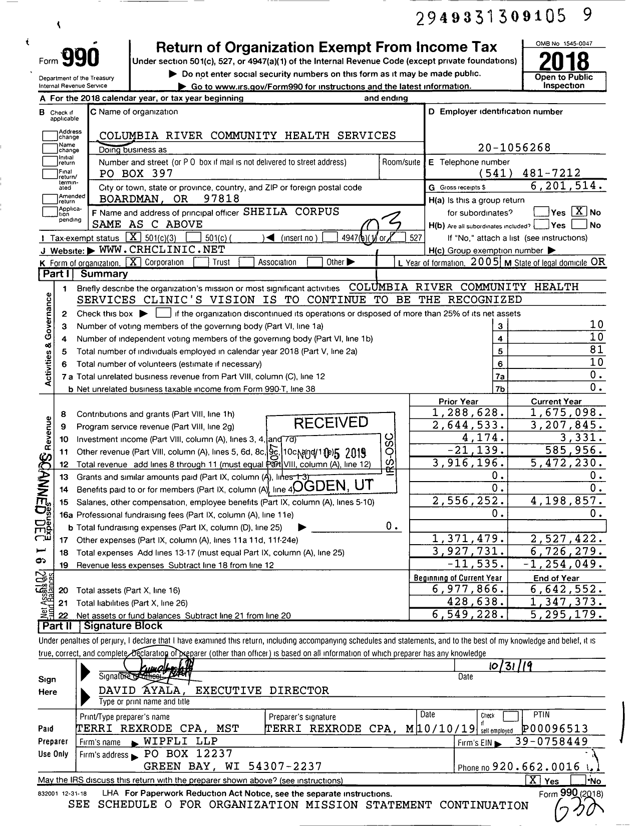 Image of first page of 2018 Form 990 for Columbia River Community Health Services