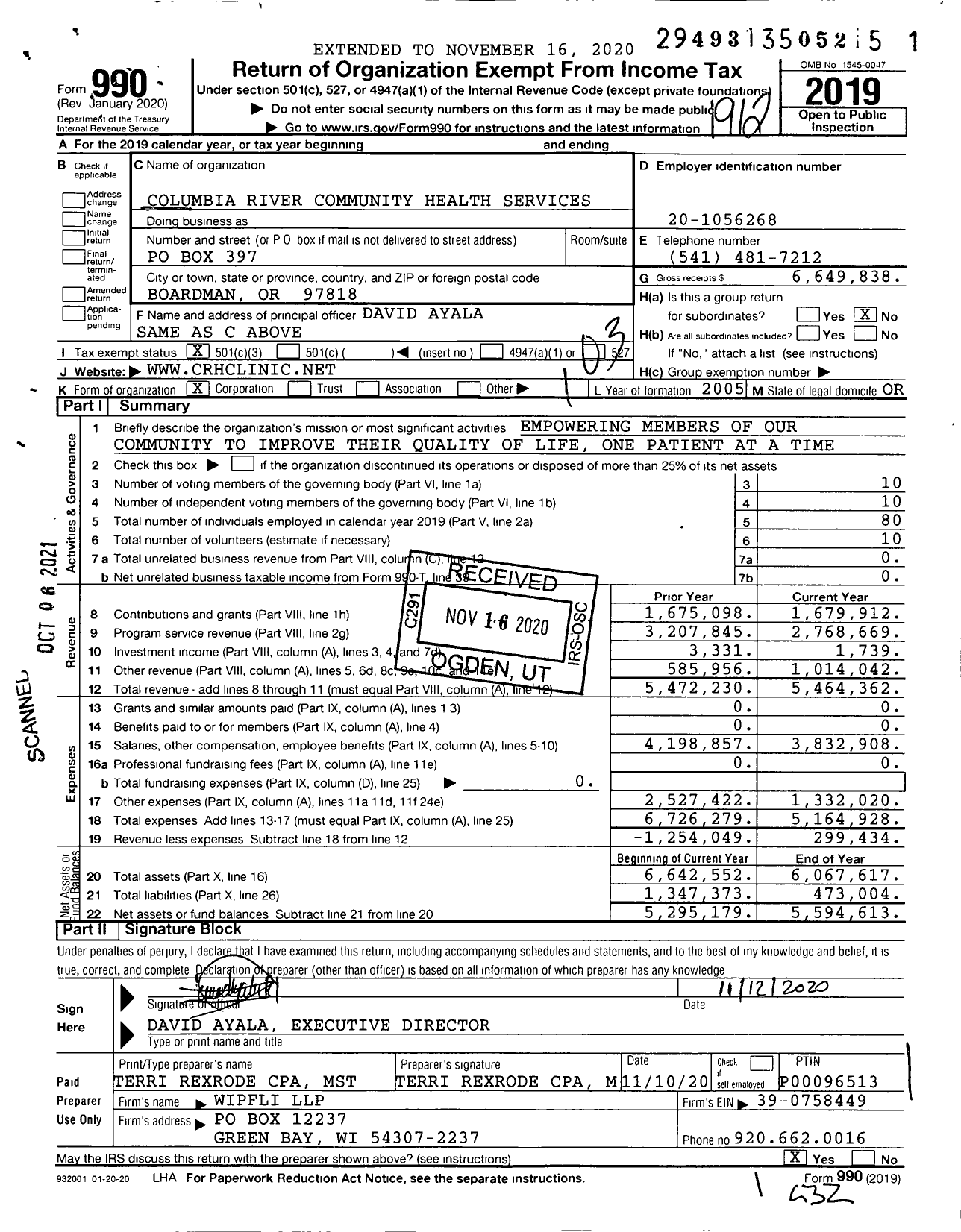 Image of first page of 2019 Form 990 for Columbia River Community Health Services