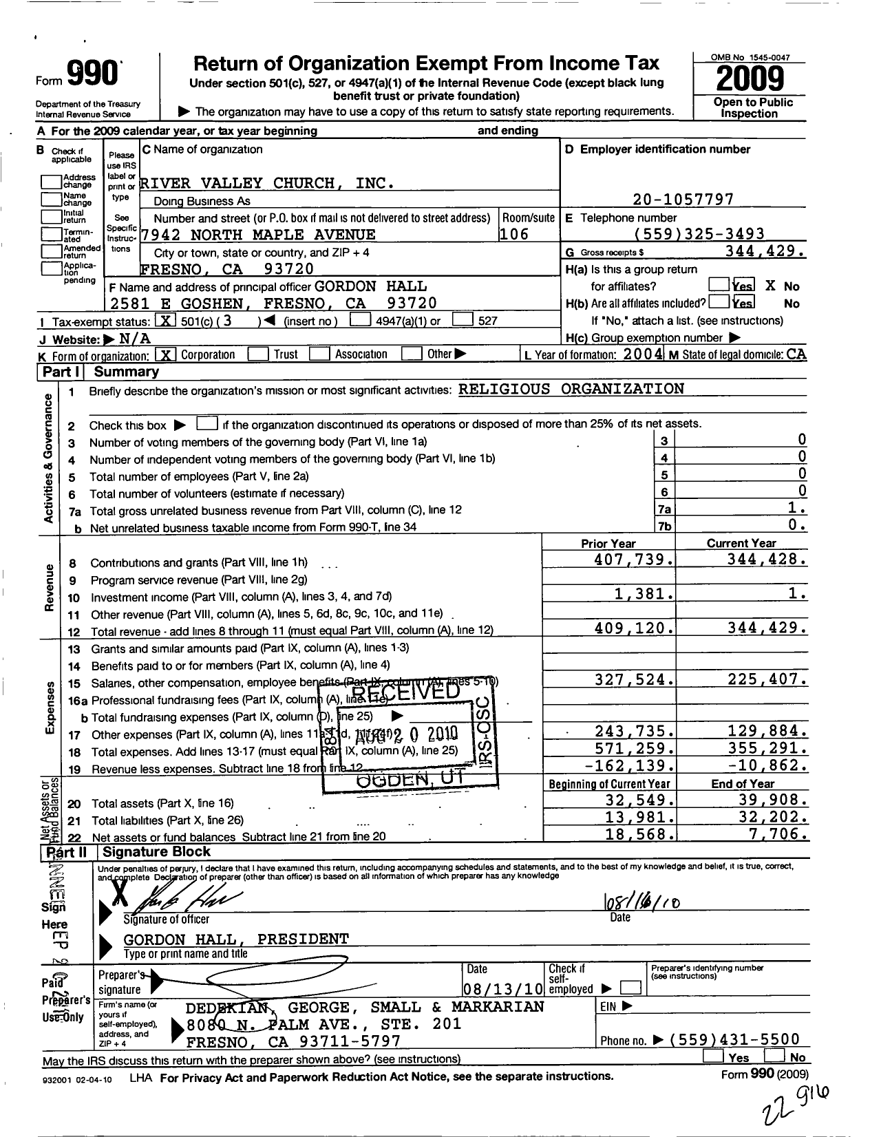 Image of first page of 2009 Form 990 for River Valley Church