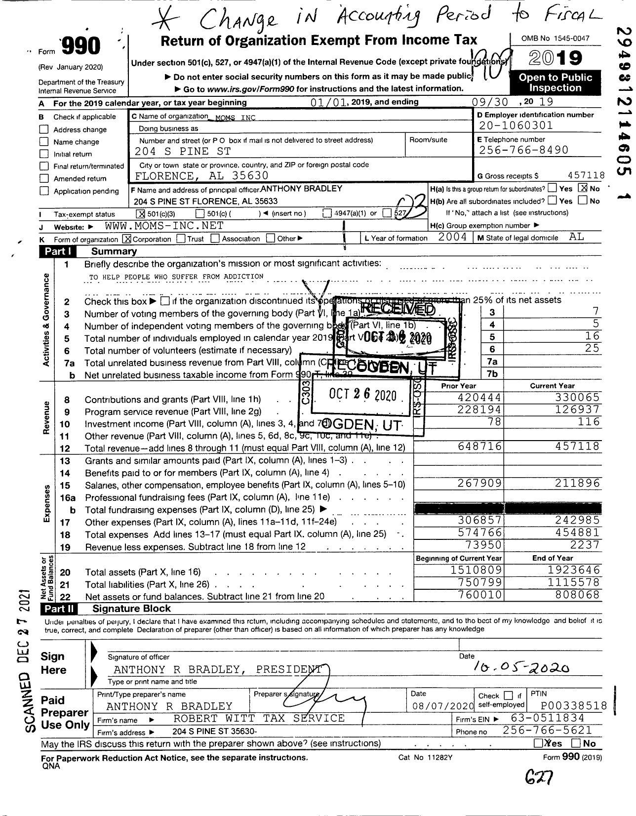 Image of first page of 2018 Form 990 for Moms