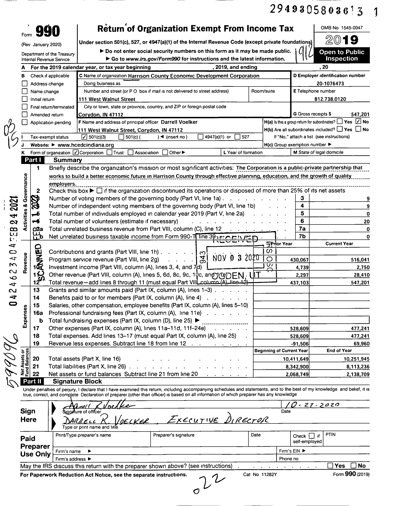 Image of first page of 2019 Form 990 for Harrison County Economic Development Corporation