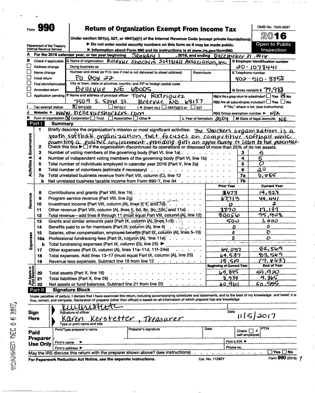 Image of first page of 2016 Form 990 for Nebraska Stealth Fastpitch Softball