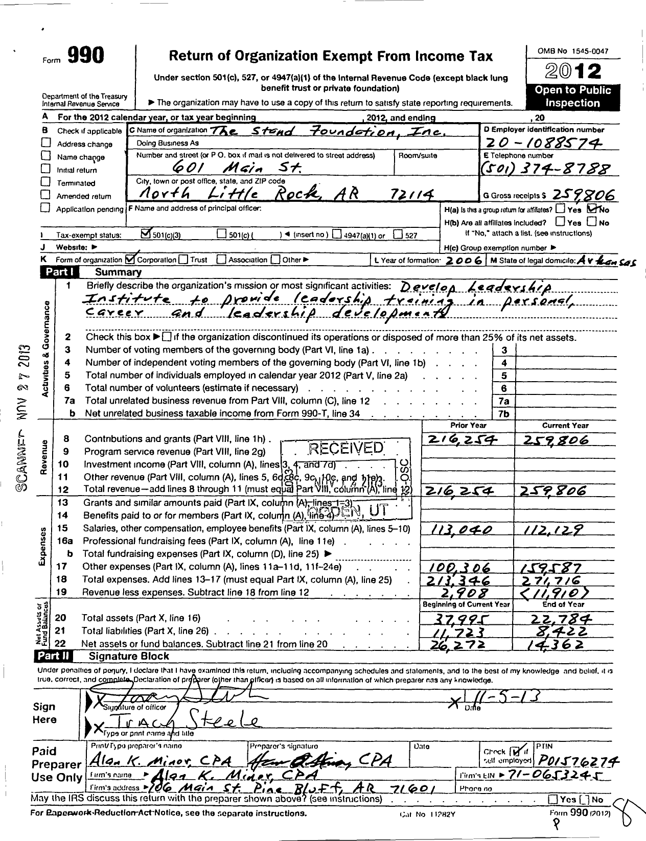 Image of first page of 2012 Form 990 for The Stand Foundation