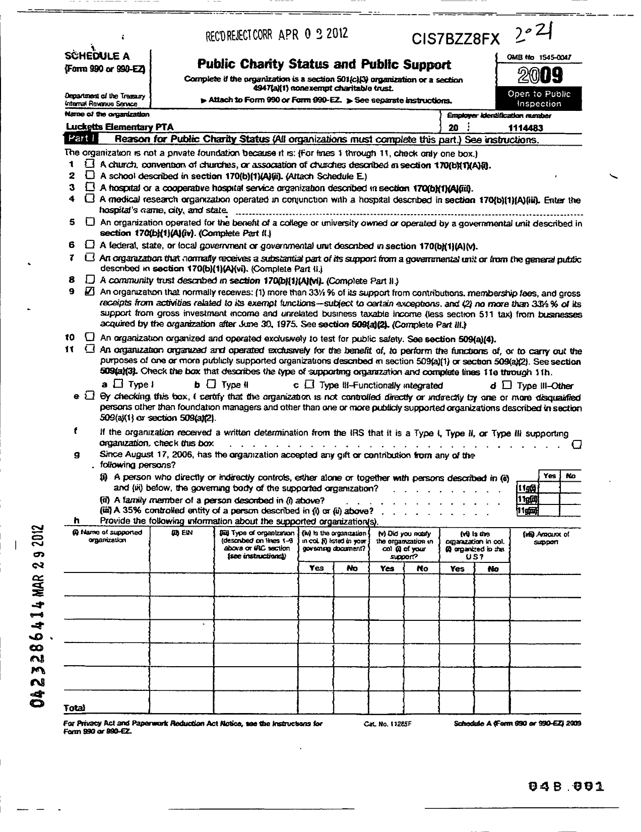 Image of first page of 2009 Form 990ER for Virginia PTA - Lucketts Elementary School PTA