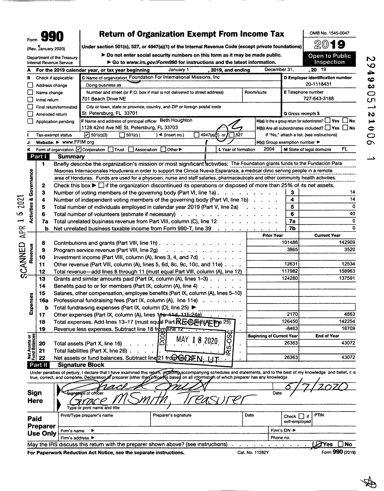 Image of first page of 2019 Form 990 for Foundation for International Missions