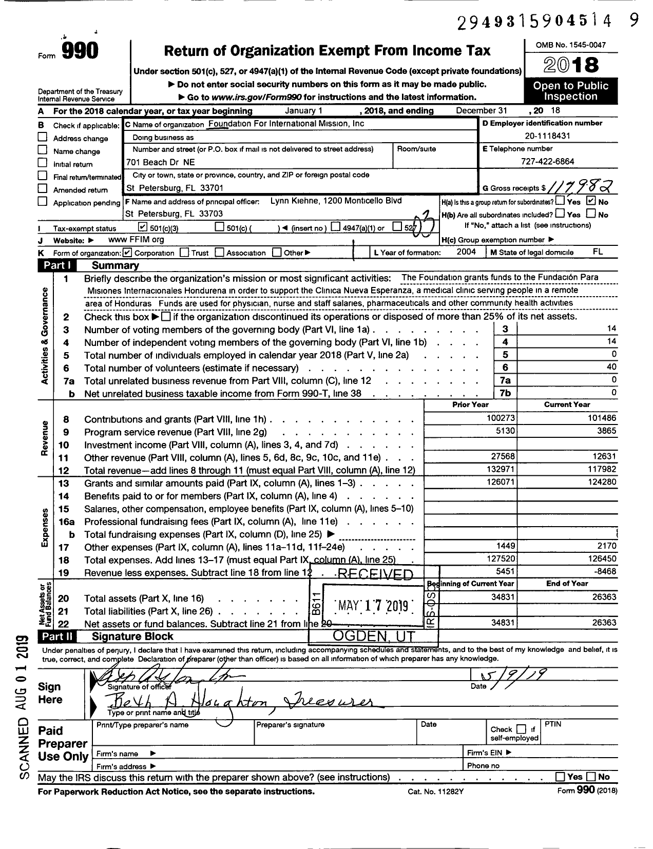 Image of first page of 2018 Form 990 for Foundation for International Missions