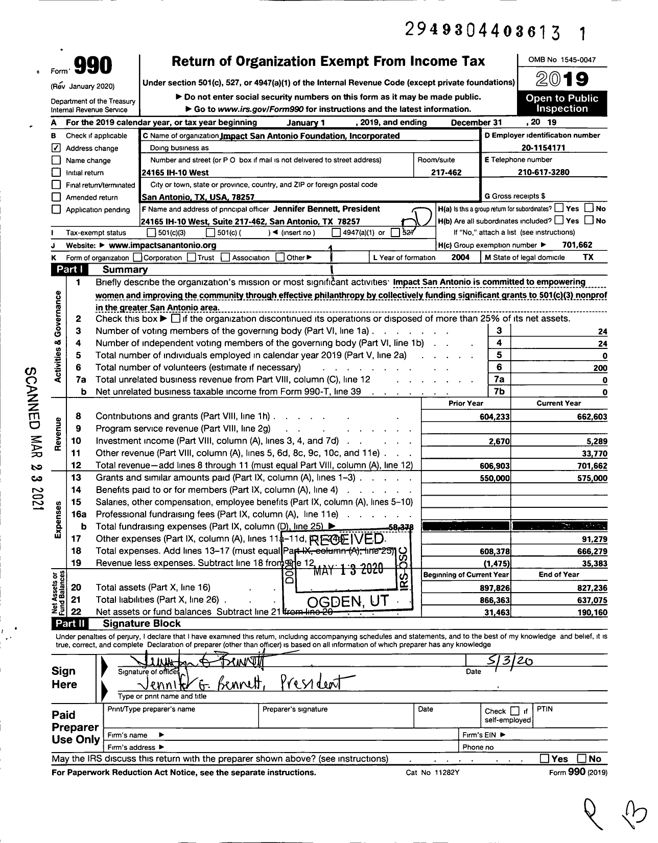 Image of first page of 2019 Form 990O for Impact San Antonio Foundation Incorporated