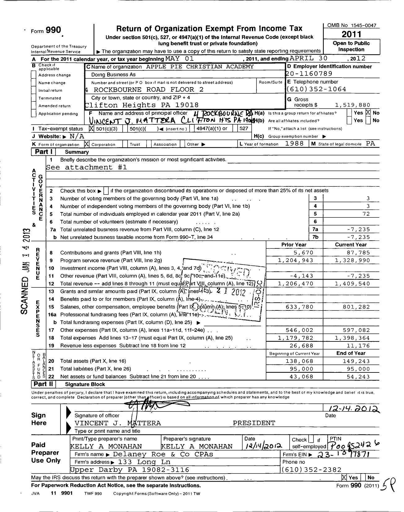 Image of first page of 2011 Form 990 for Smart From the Start Childcare