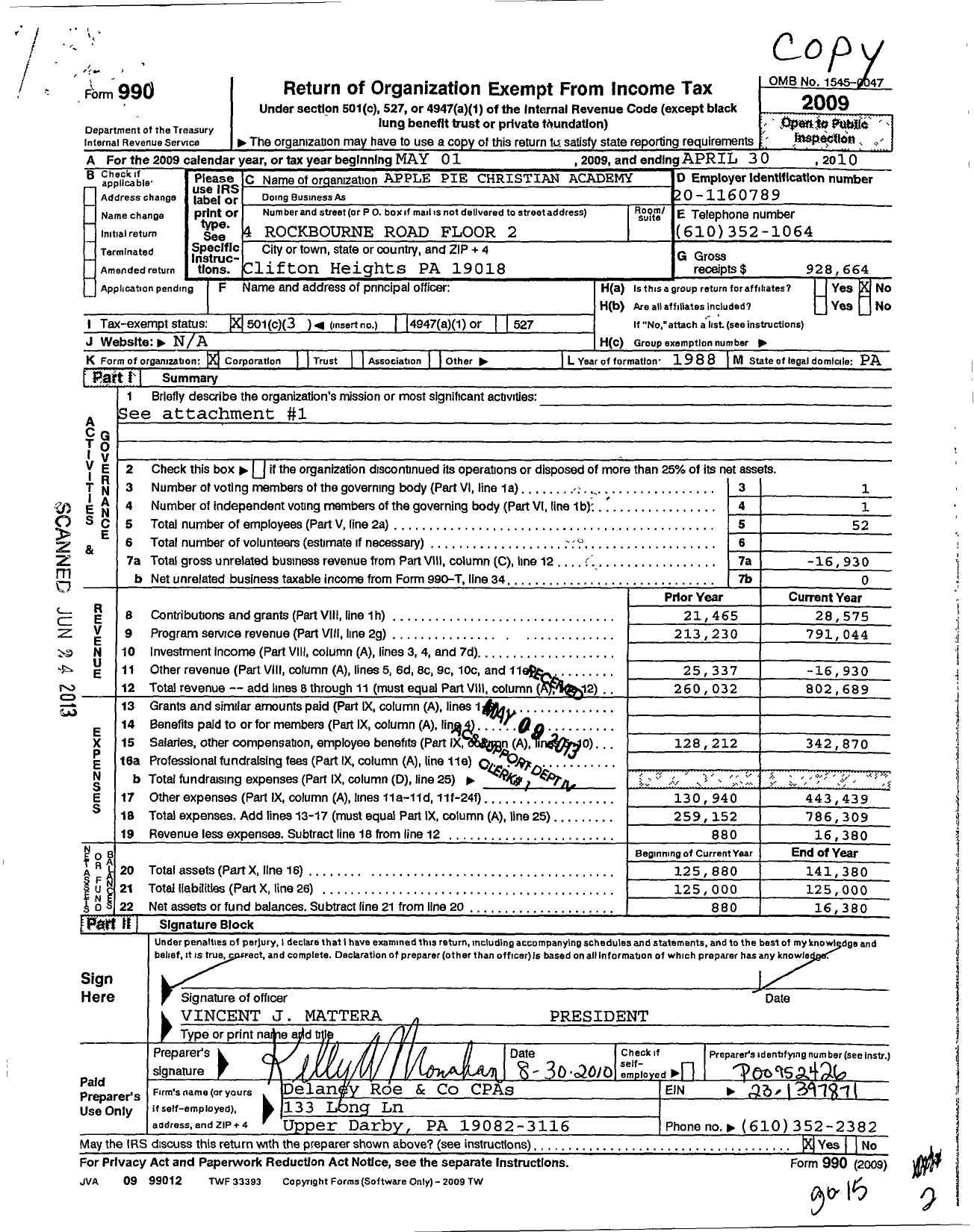 Image of first page of 2009 Form 990 for Smart From the Start Childcare