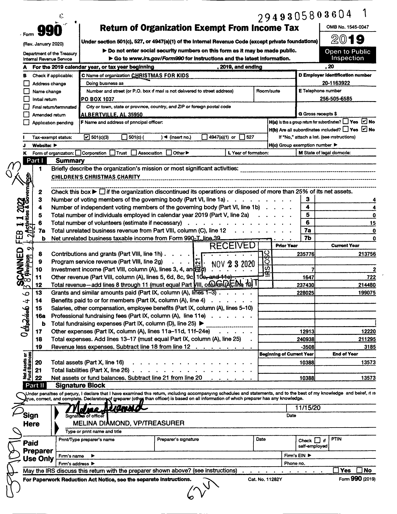 Image of first page of 2019 Form 990 for Christmas for Kids