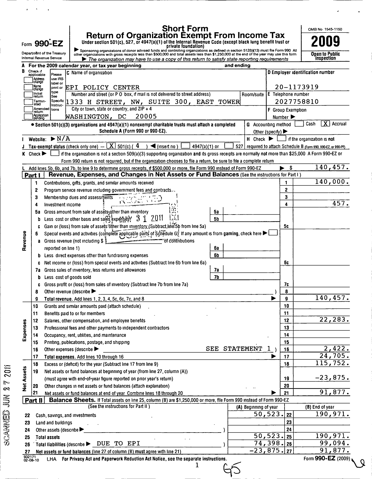 Image of first page of 2009 Form 990EO for Epi Action