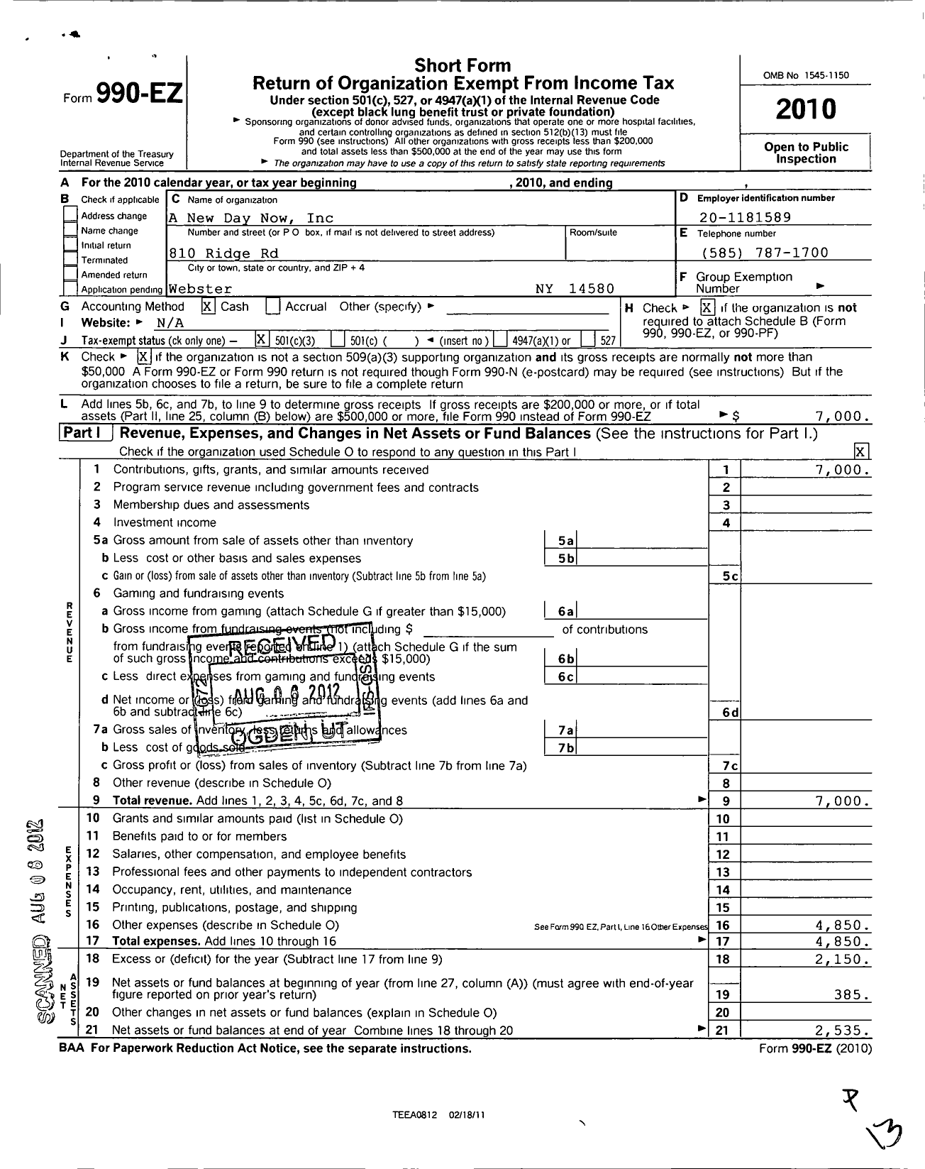 Image of first page of 2010 Form 990EZ for Henderson Family Ford Foundation