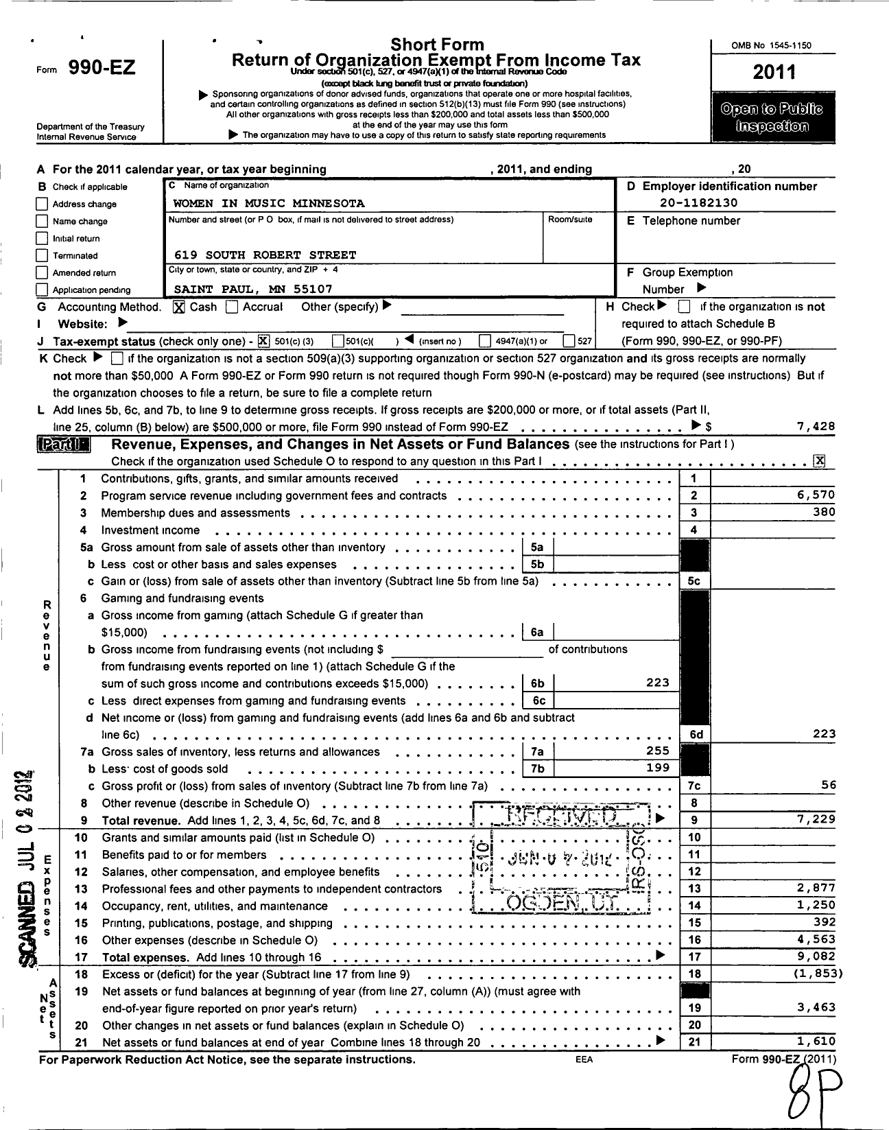 Image of first page of 2011 Form 990EZ for Women in Music - Minnesota