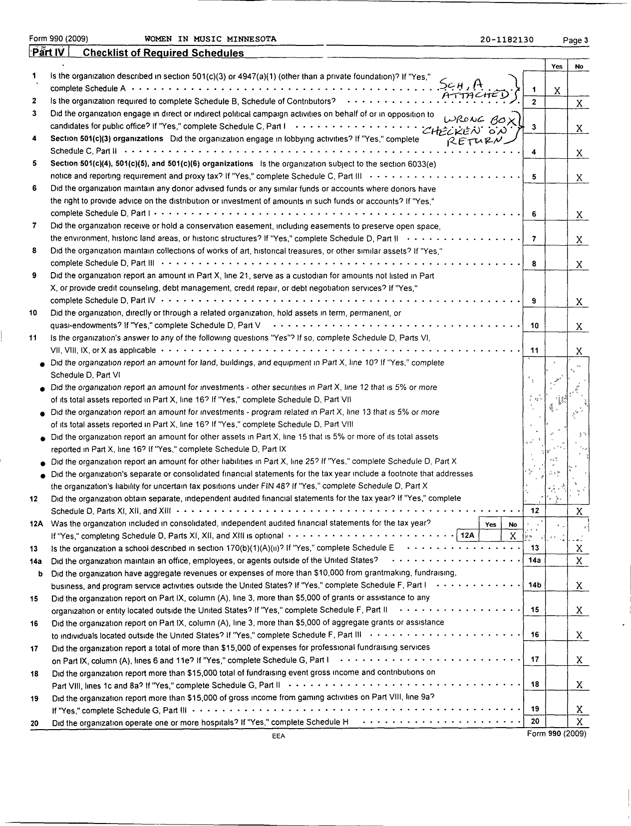 Image of first page of 2009 Form 990R for Women in Music - Minnesota