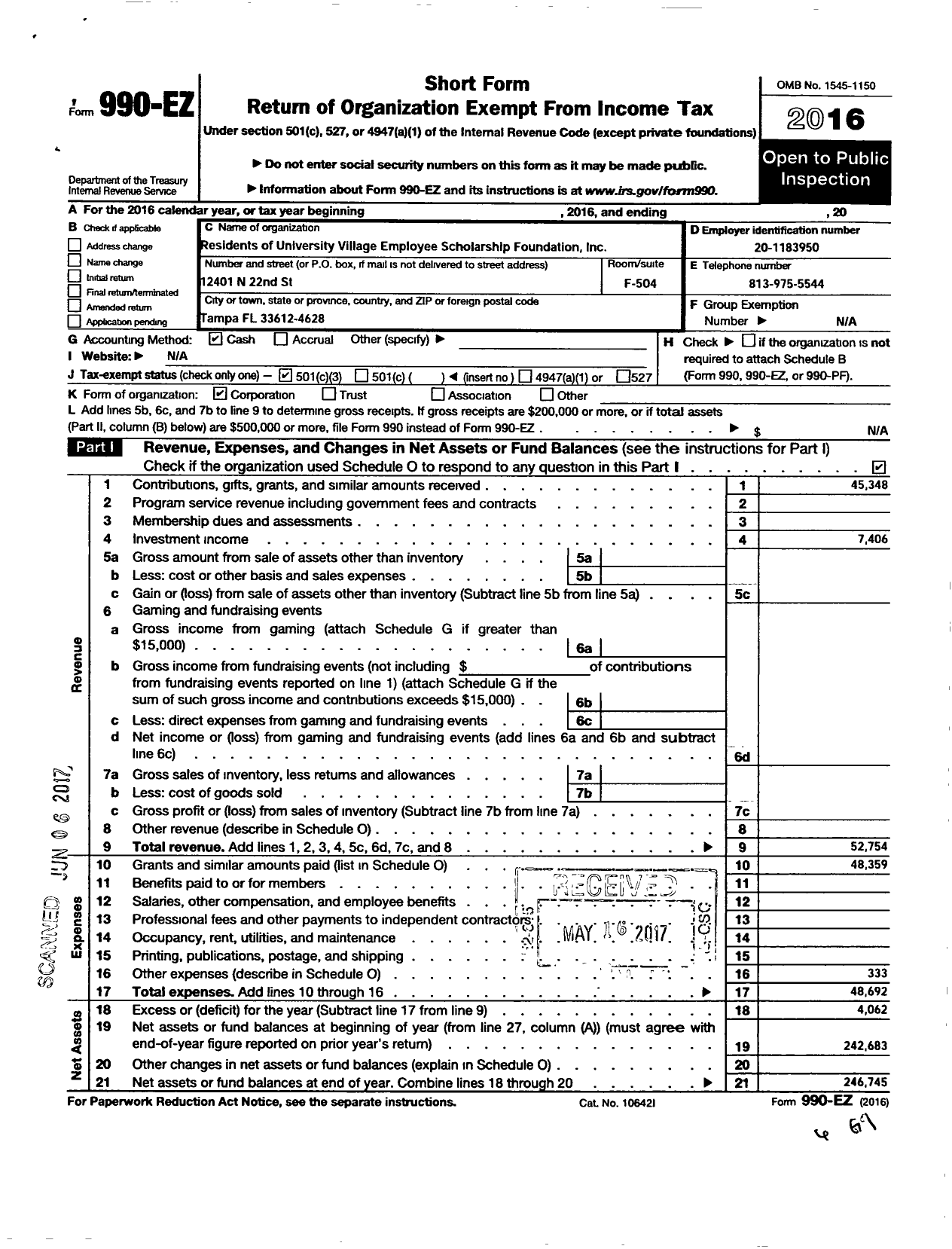 Image of first page of 2016 Form 990EZ for 3e Academic Foundation