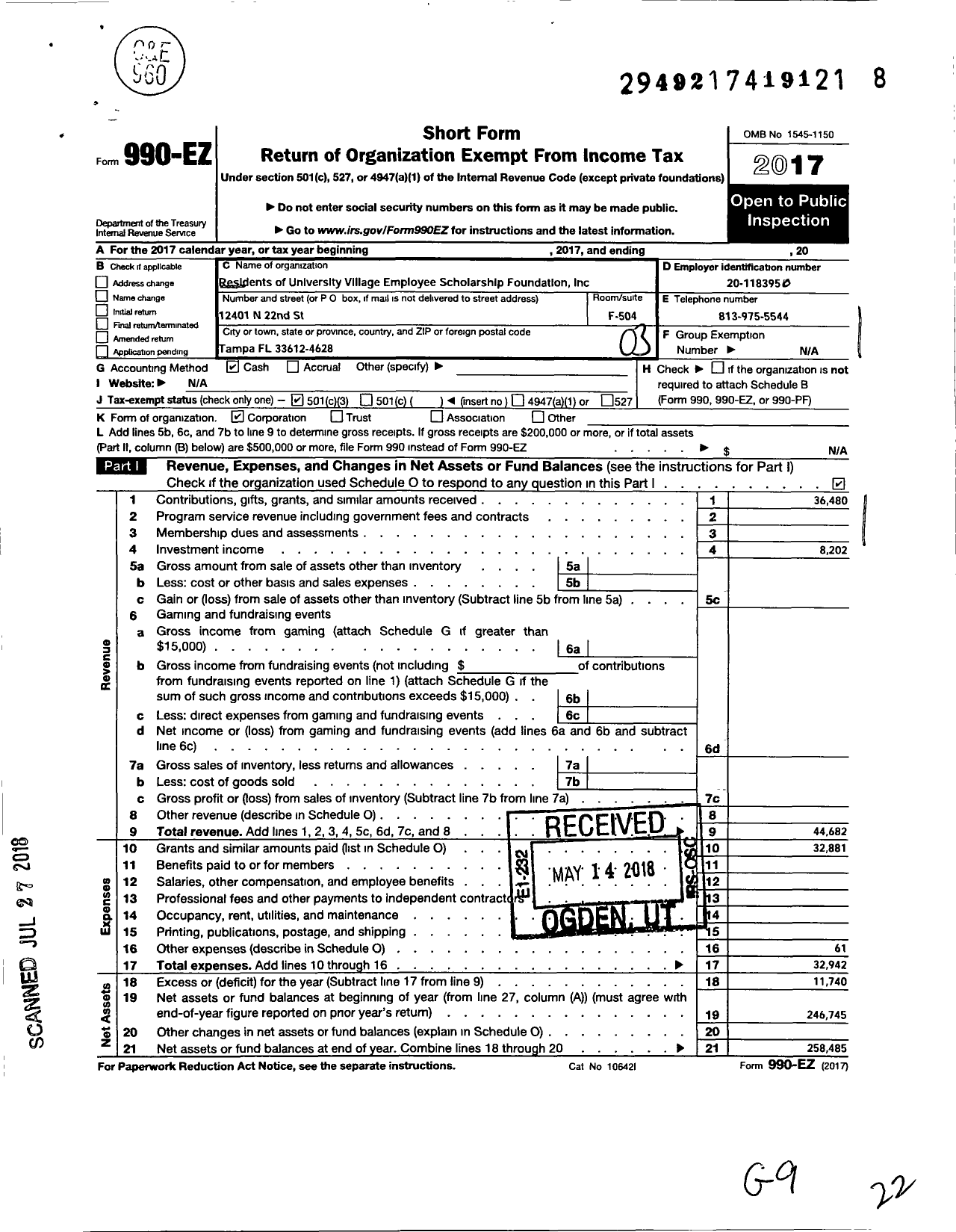 Image of first page of 2017 Form 990EZ for 3e Academic Foundation