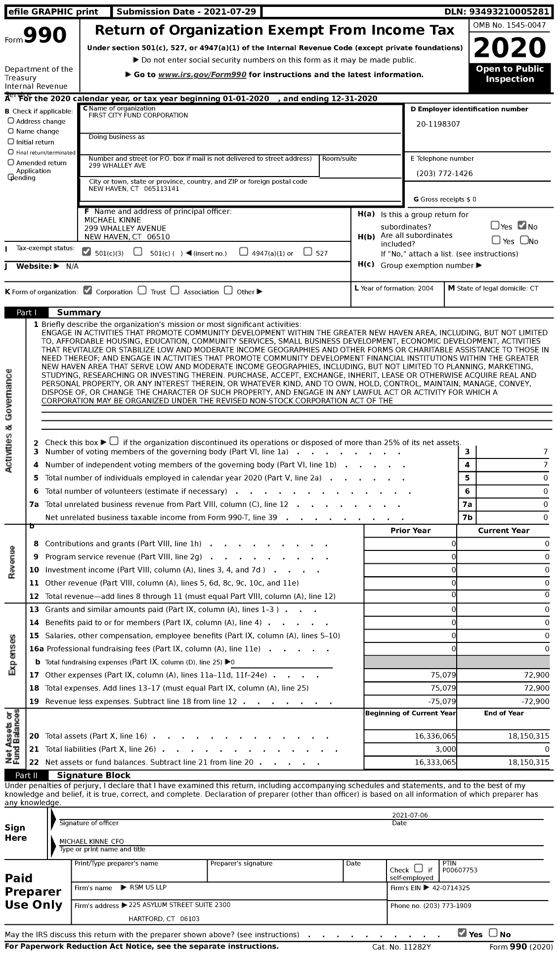 Image of first page of 2020 Form 990 for First City Fund Corporation