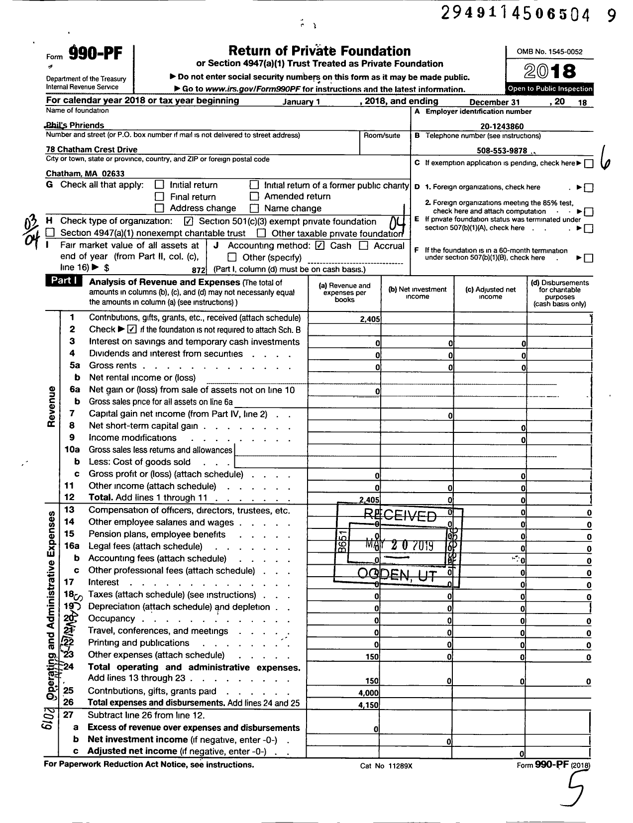 Image of first page of 2018 Form 990PF for Phils Phriends