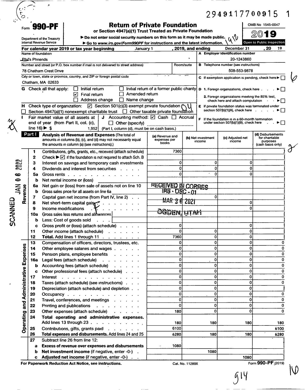 Image of first page of 2019 Form 990PF for Phils Phriends