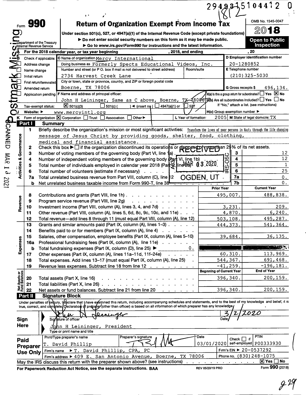 Image of first page of 2018 Form 990 for Mercy International