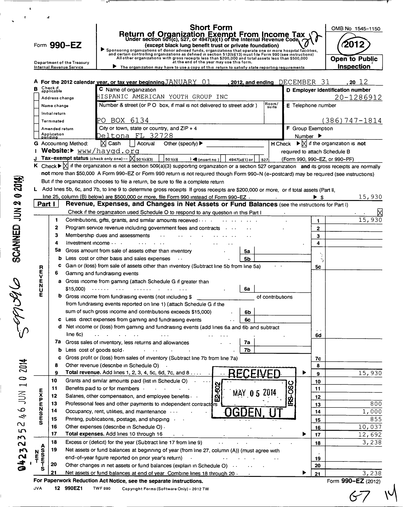 2012 Form 990 for Hispanic-American Youth Group of Deltona | Cause IQ