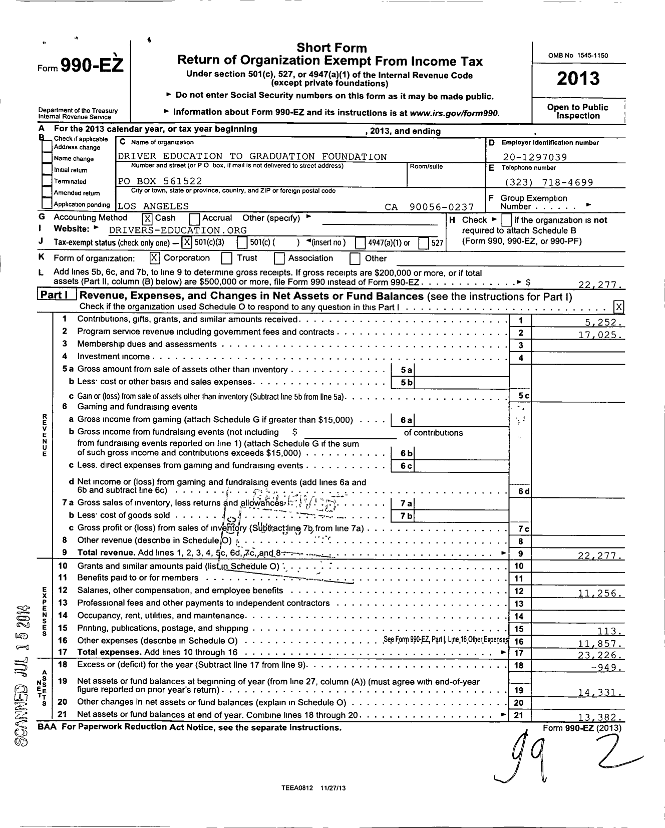 Image of first page of 2013 Form 990EZ for Driver Education To Graduation Foundation