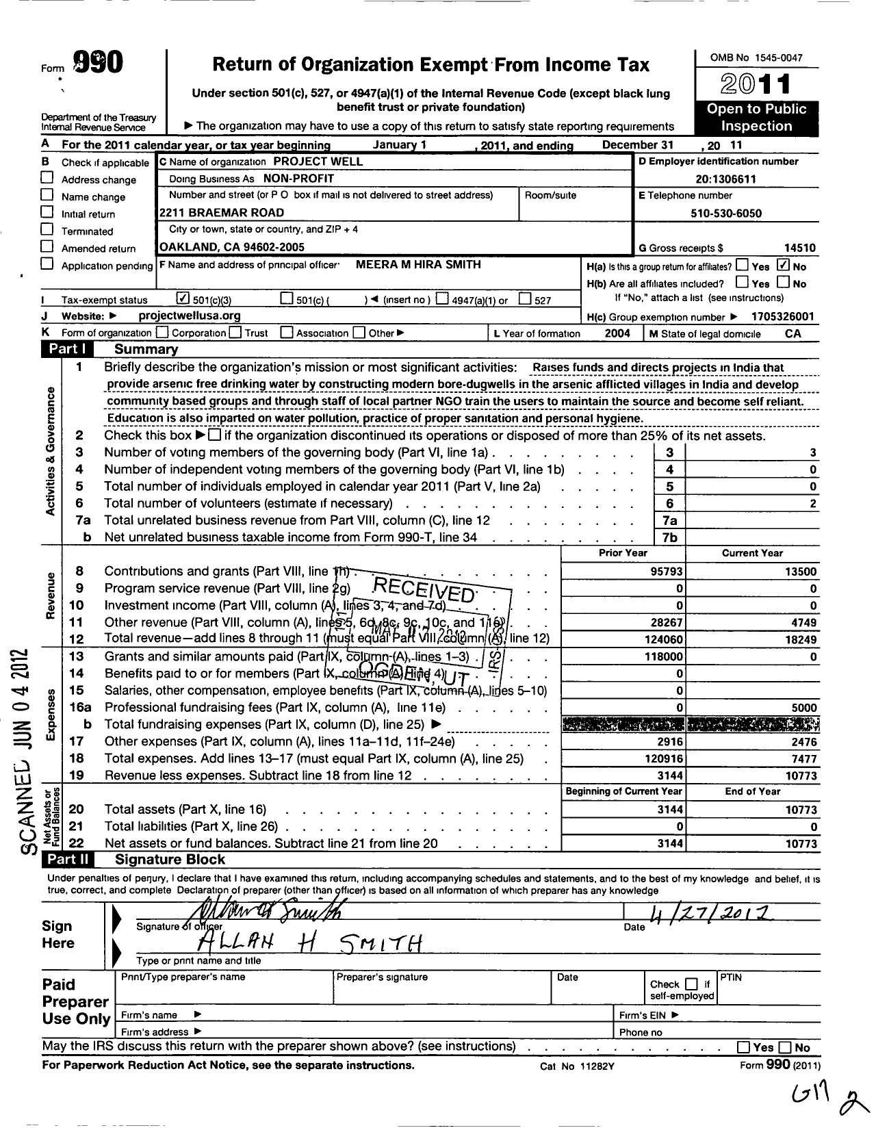 Image of first page of 2011 Form 990 for Project Well