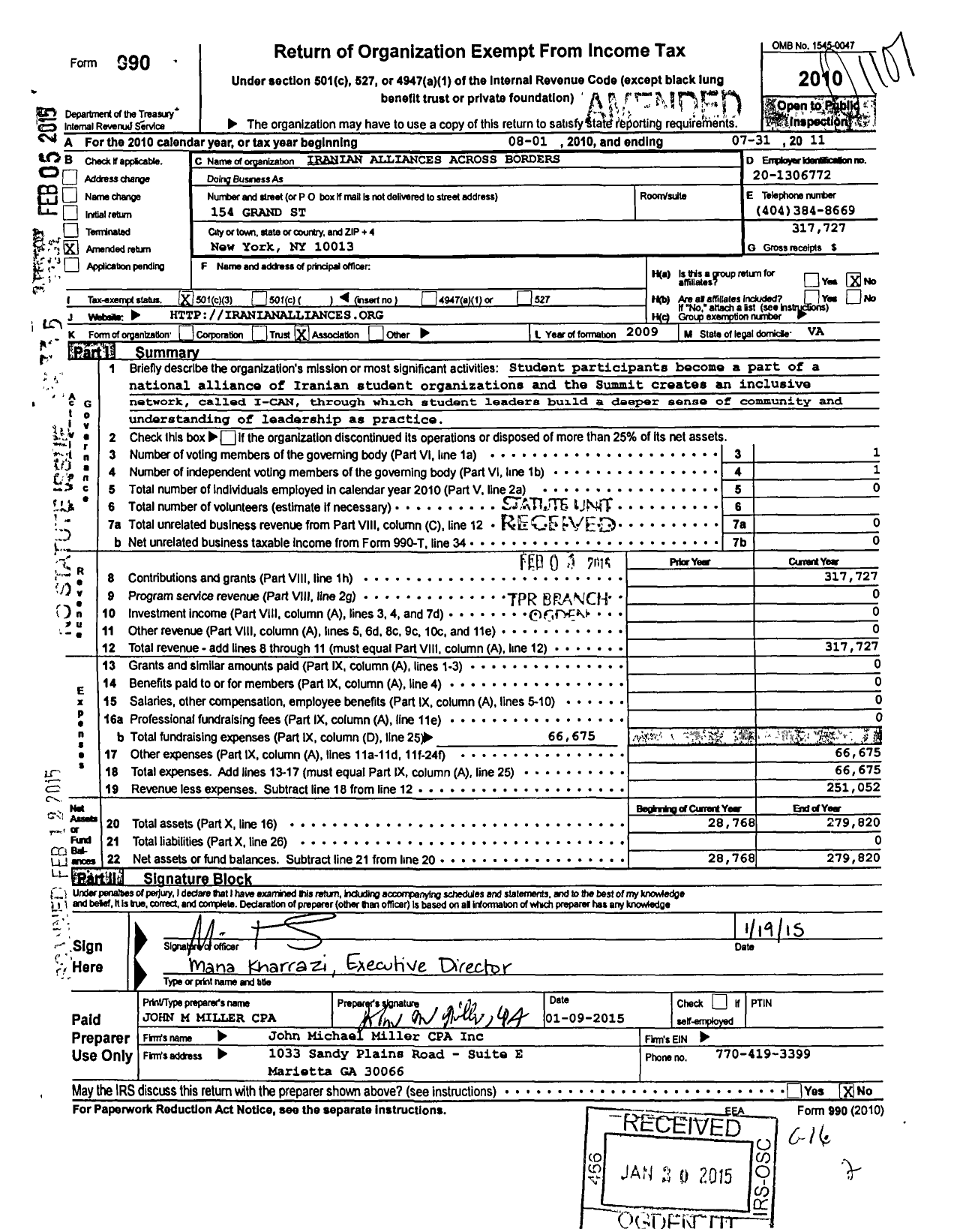 Image of first page of 2010 Form 990 for Iranian Alliances Across Borders