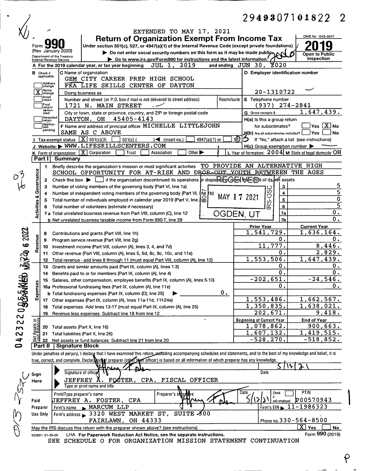 Image of first page of 2019 Form 990 for Gem City Career Prep High School