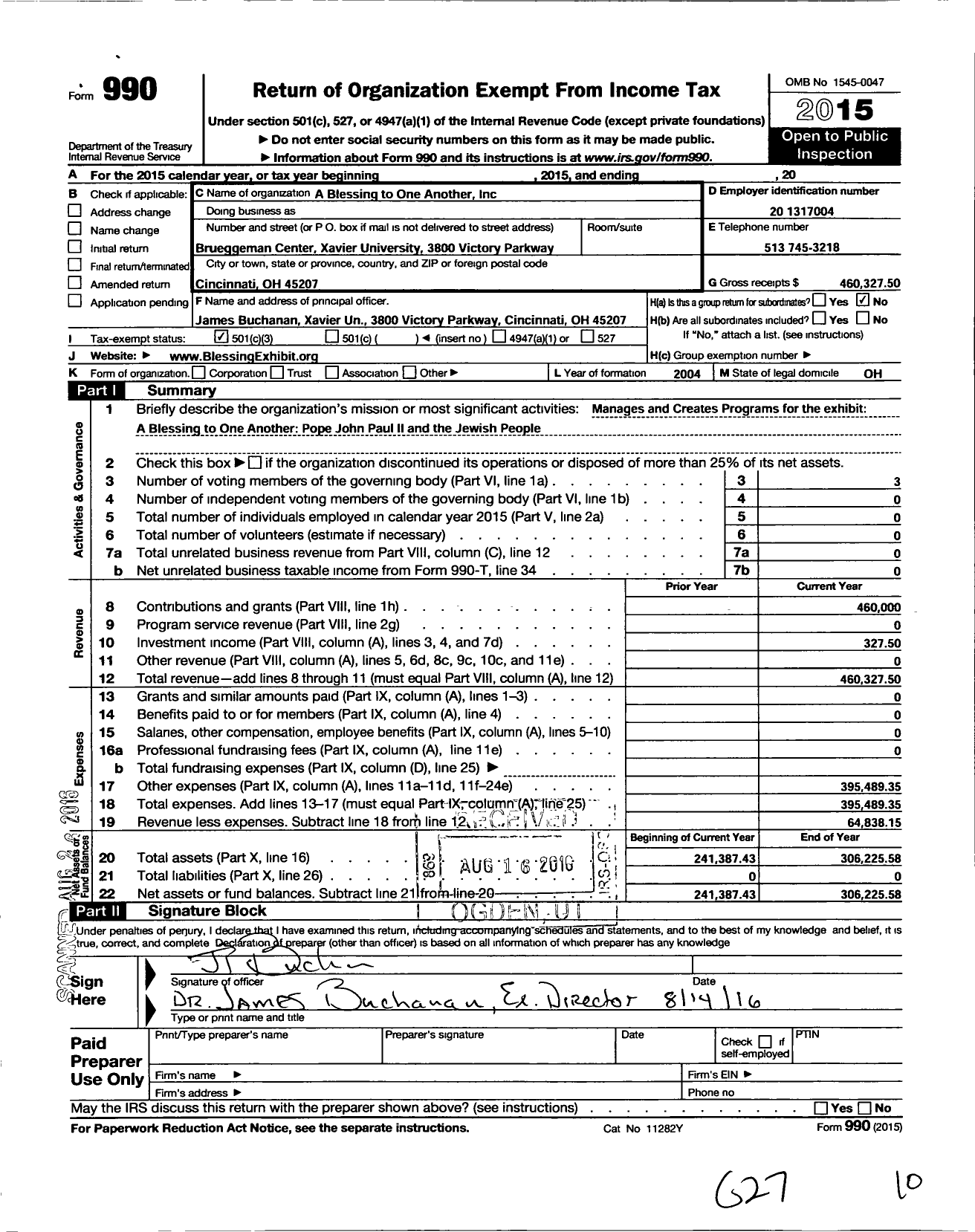 Image of first page of 2015 Form 990 for A Blessing To One Another