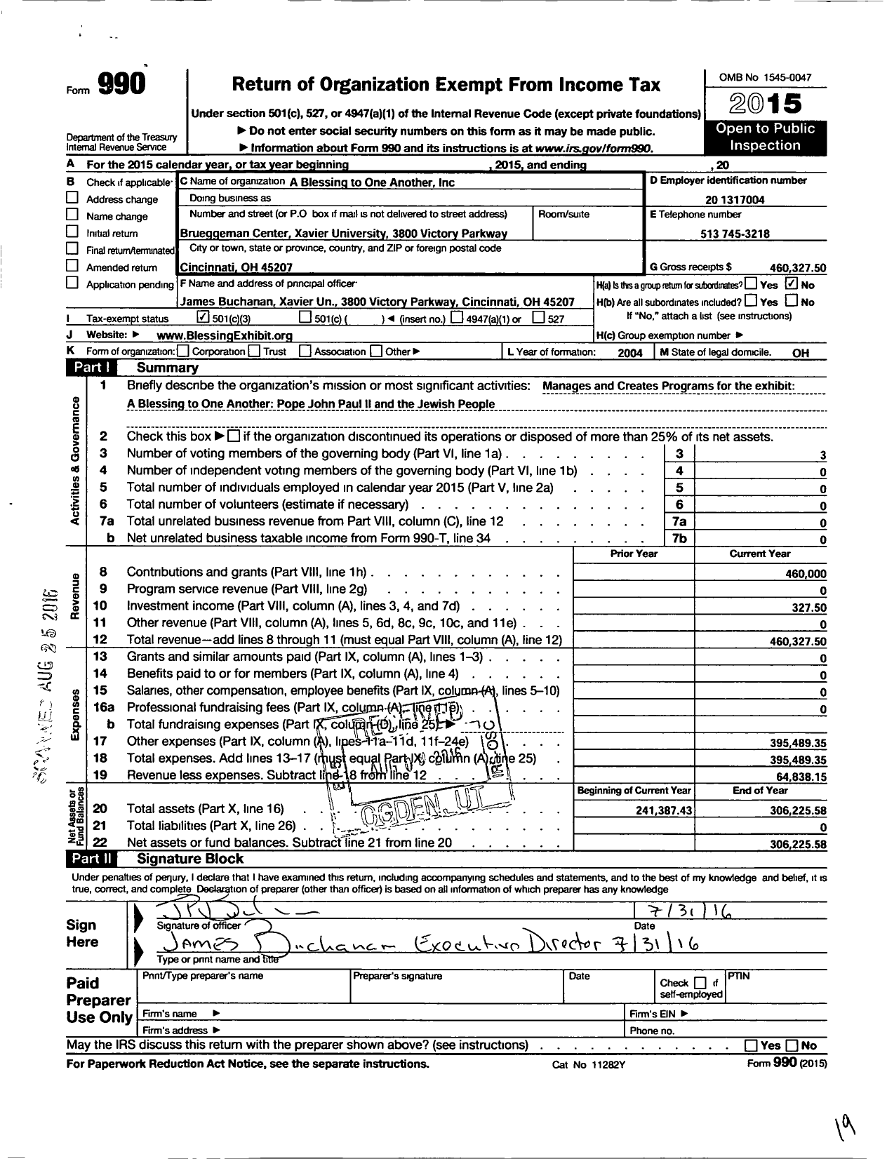 Image of first page of 2015 Form 990 for A Blessing To One Another