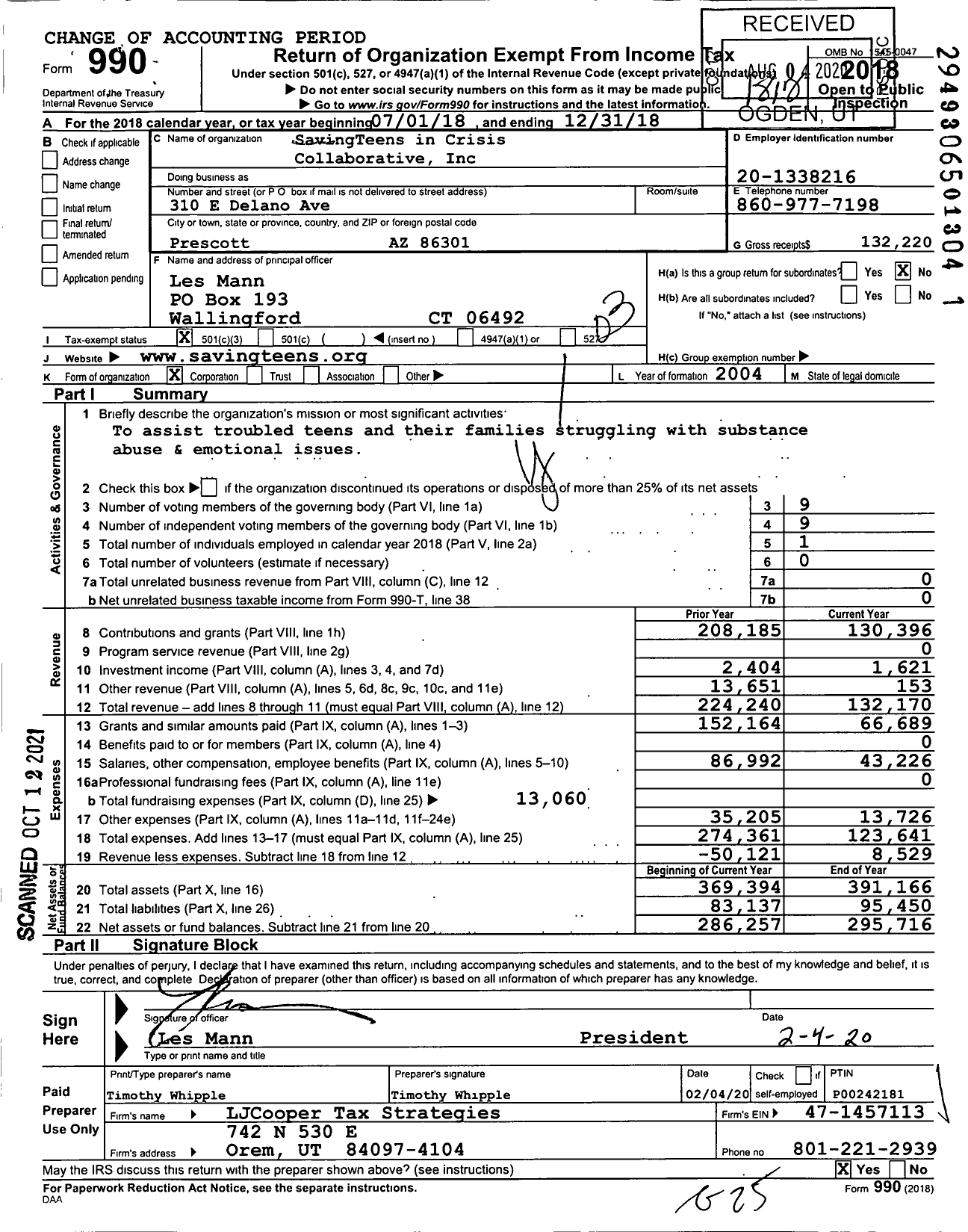 Image of first page of 2018 Form 990 for Savingteens in Crisis Collaborative