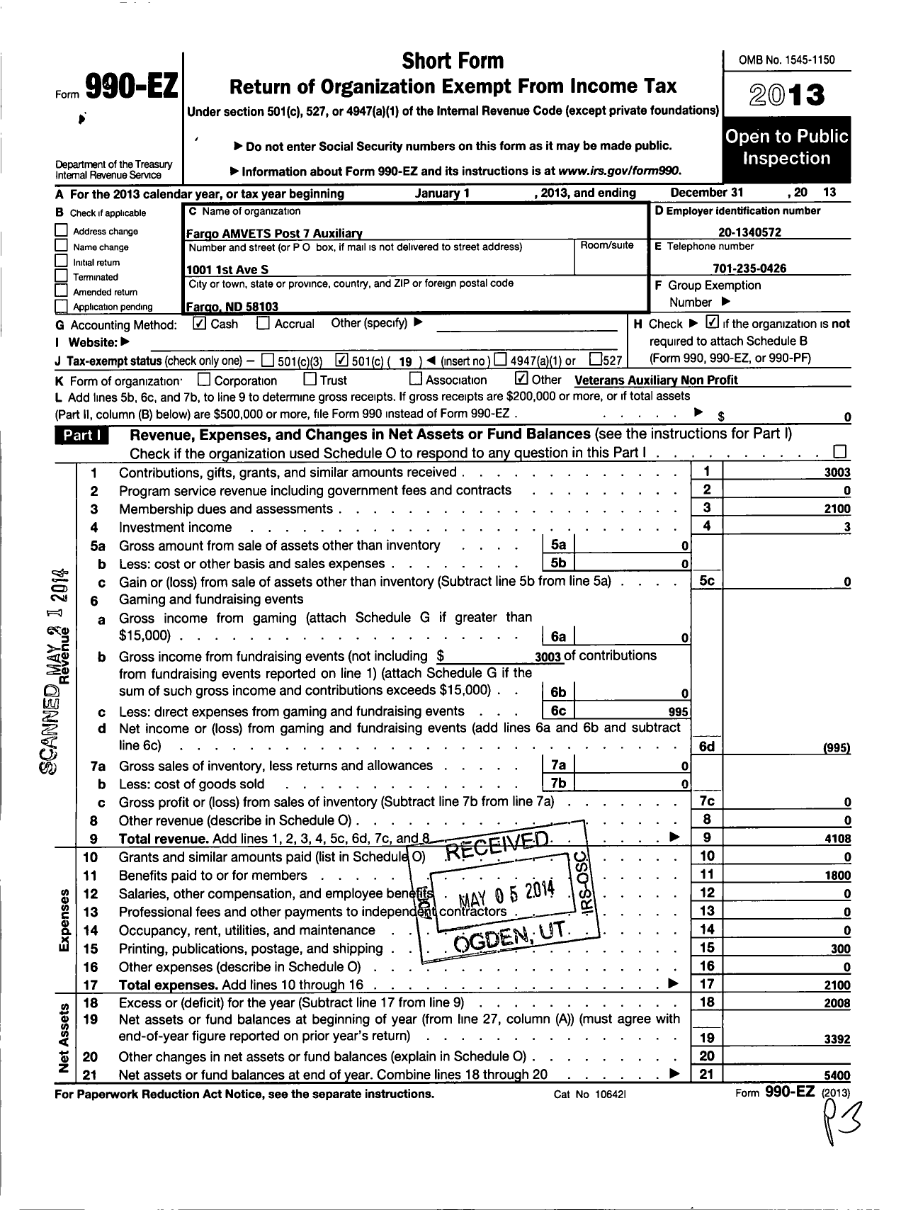 Image of first page of 2013 Form 990EO for Amvets (7)