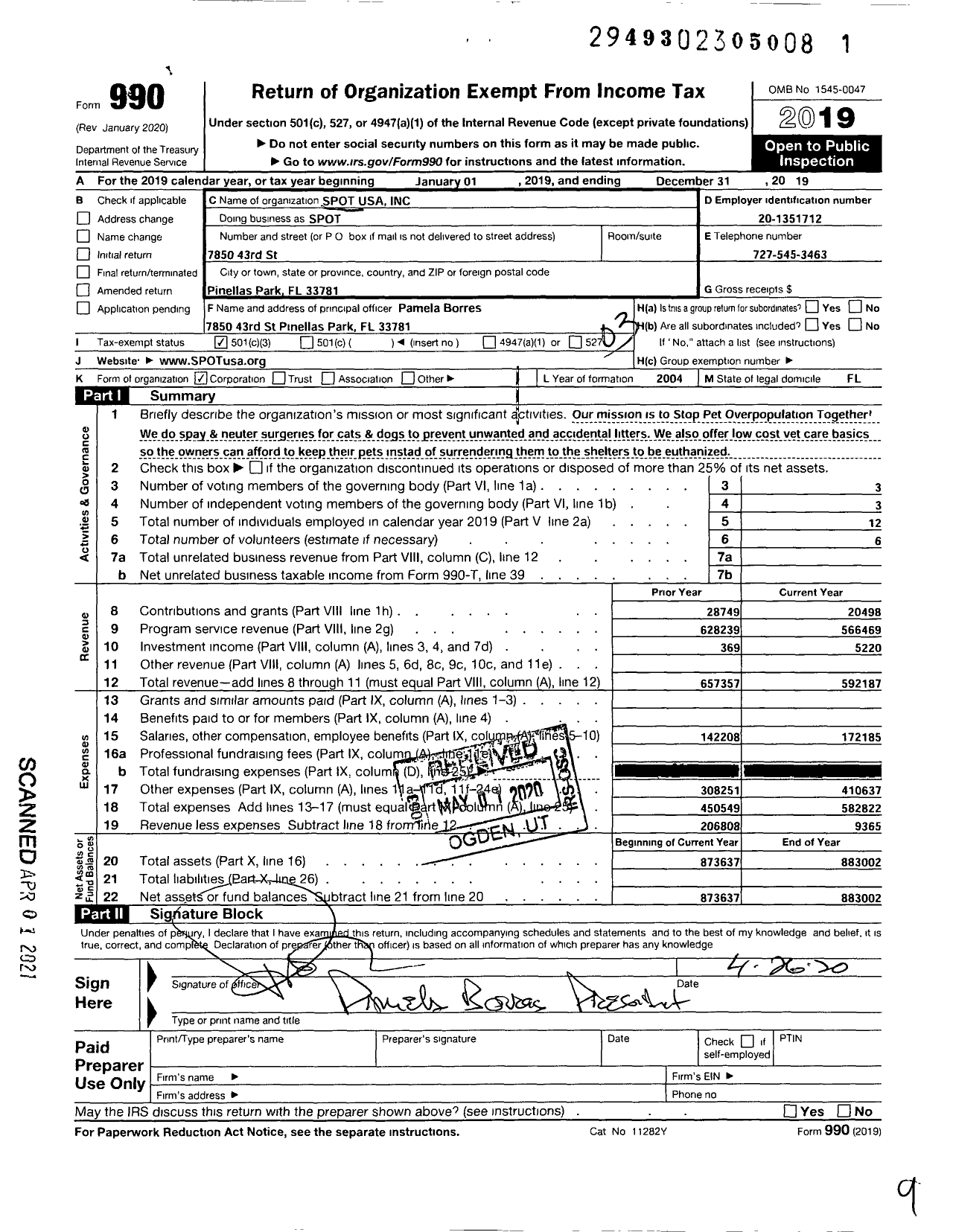 Image of first page of 2019 Form 990 for Spot