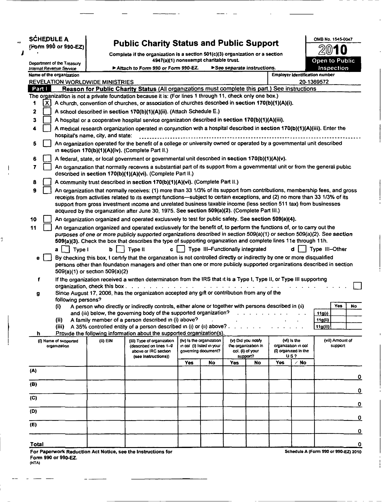 Image of first page of 2008 Form 990ER for Revelation Ministries Worldwide