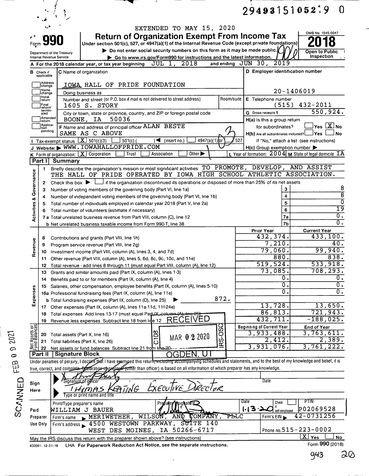 Image of first page of 2018 Form 990 for Ihsaa Achieve Foundation