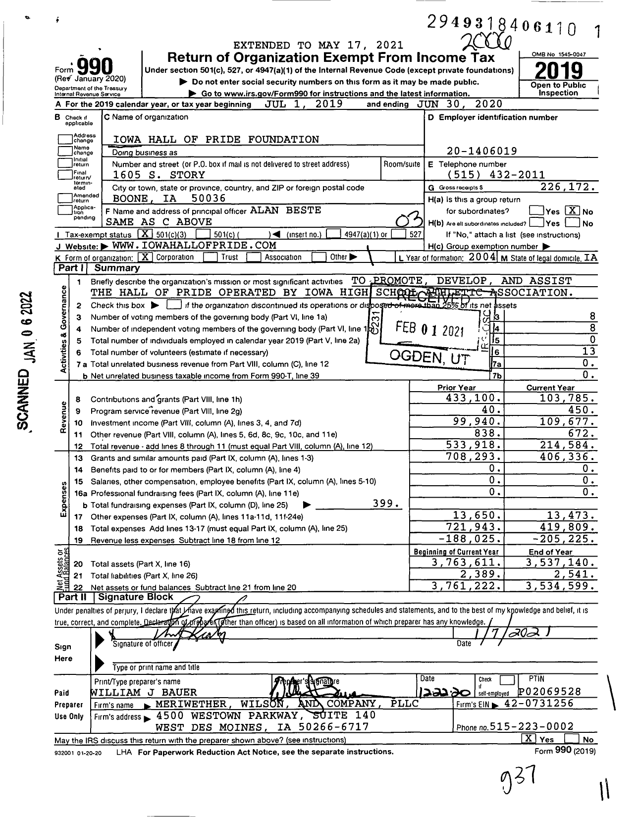 Image of first page of 2019 Form 990 for Ihsaa Achieve Foundation